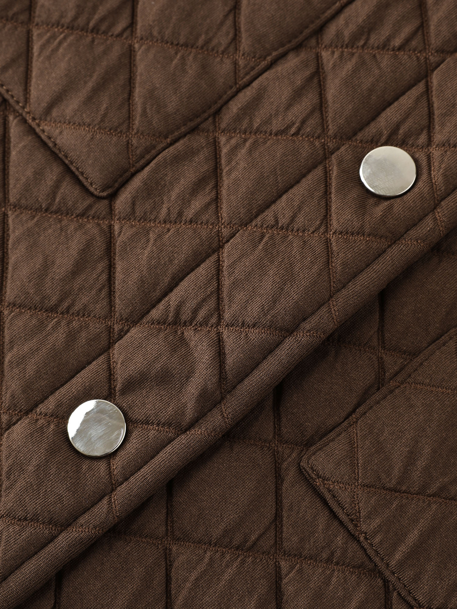 Side view of BloomChic Women's Plus Size Quilted Chest Pockets Button Vest Browncoffeecolor Topstitching 26/4X