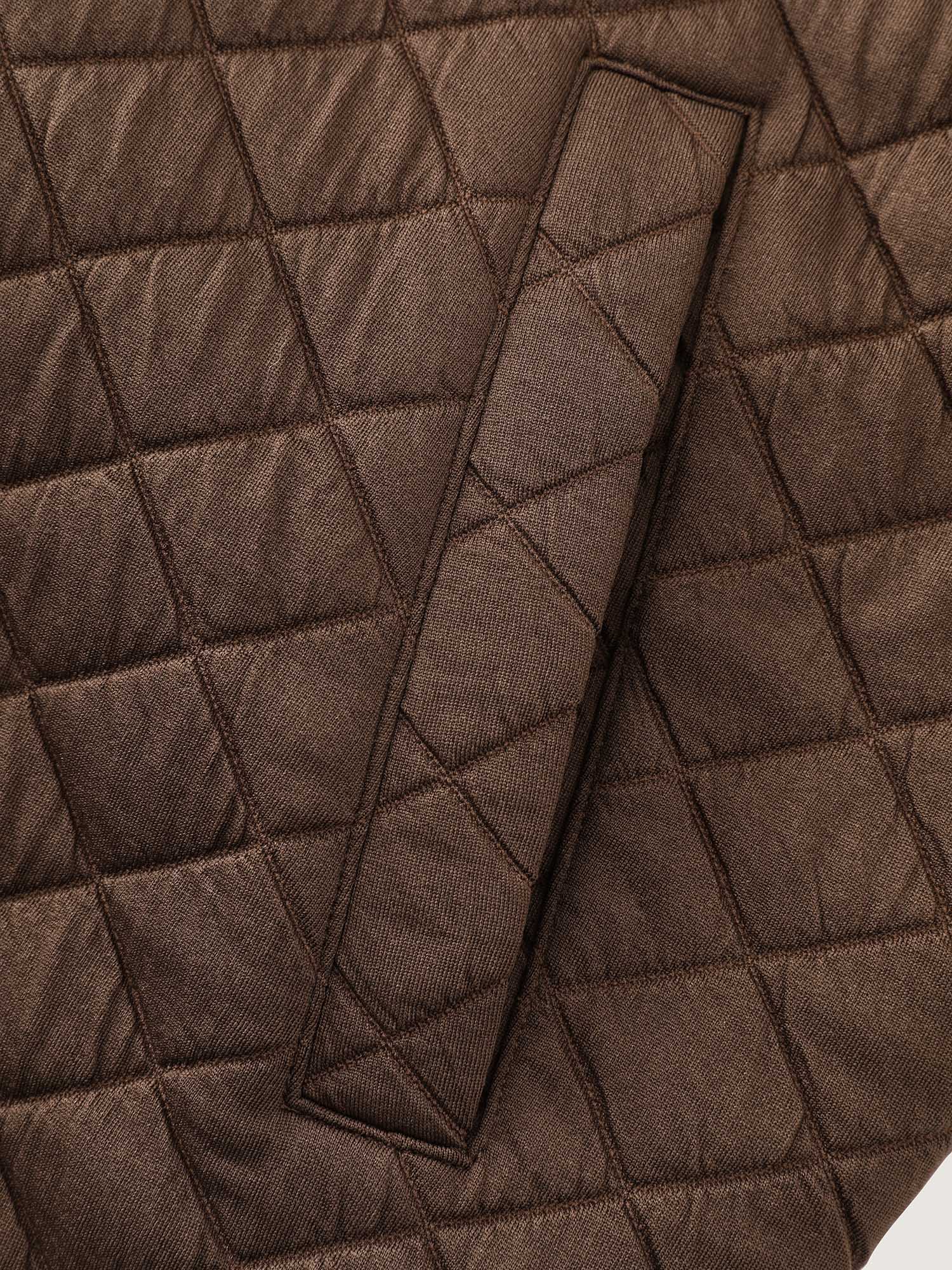 Side view of BloomChic Women's Plus Size Quilted Chest Pockets Button Vest Browncoffeecolor Topstitching 26/4X