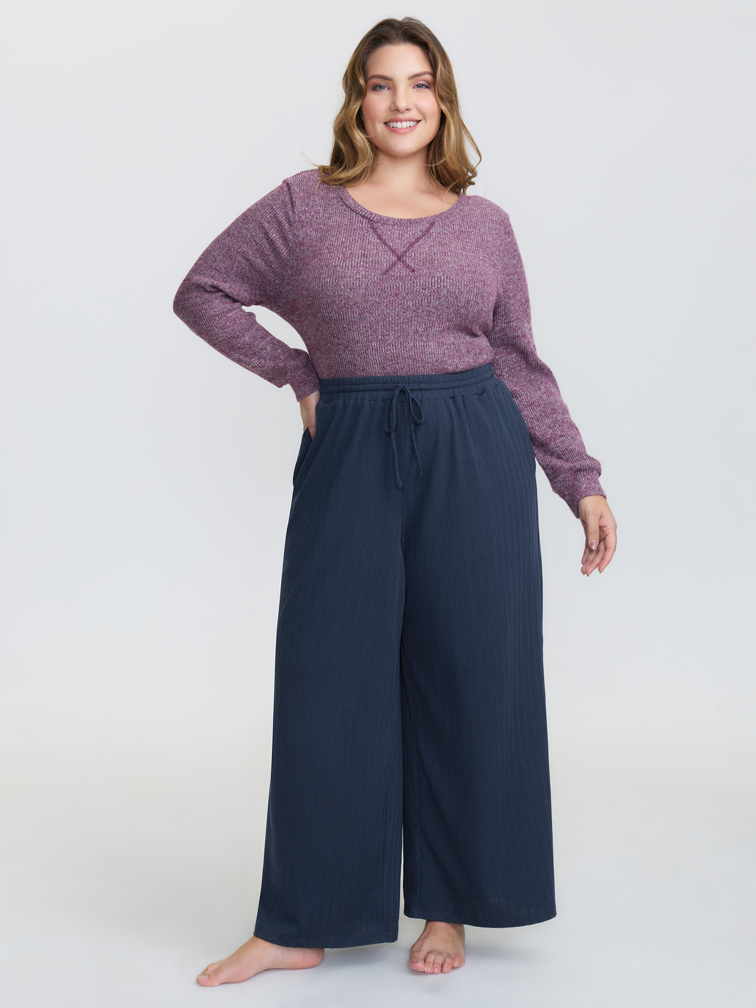 BloomChic Women's Plus Size Drawstring Waist Cozy Lounge Bottoms DarkBlue Full 10/M-image-47638603792554