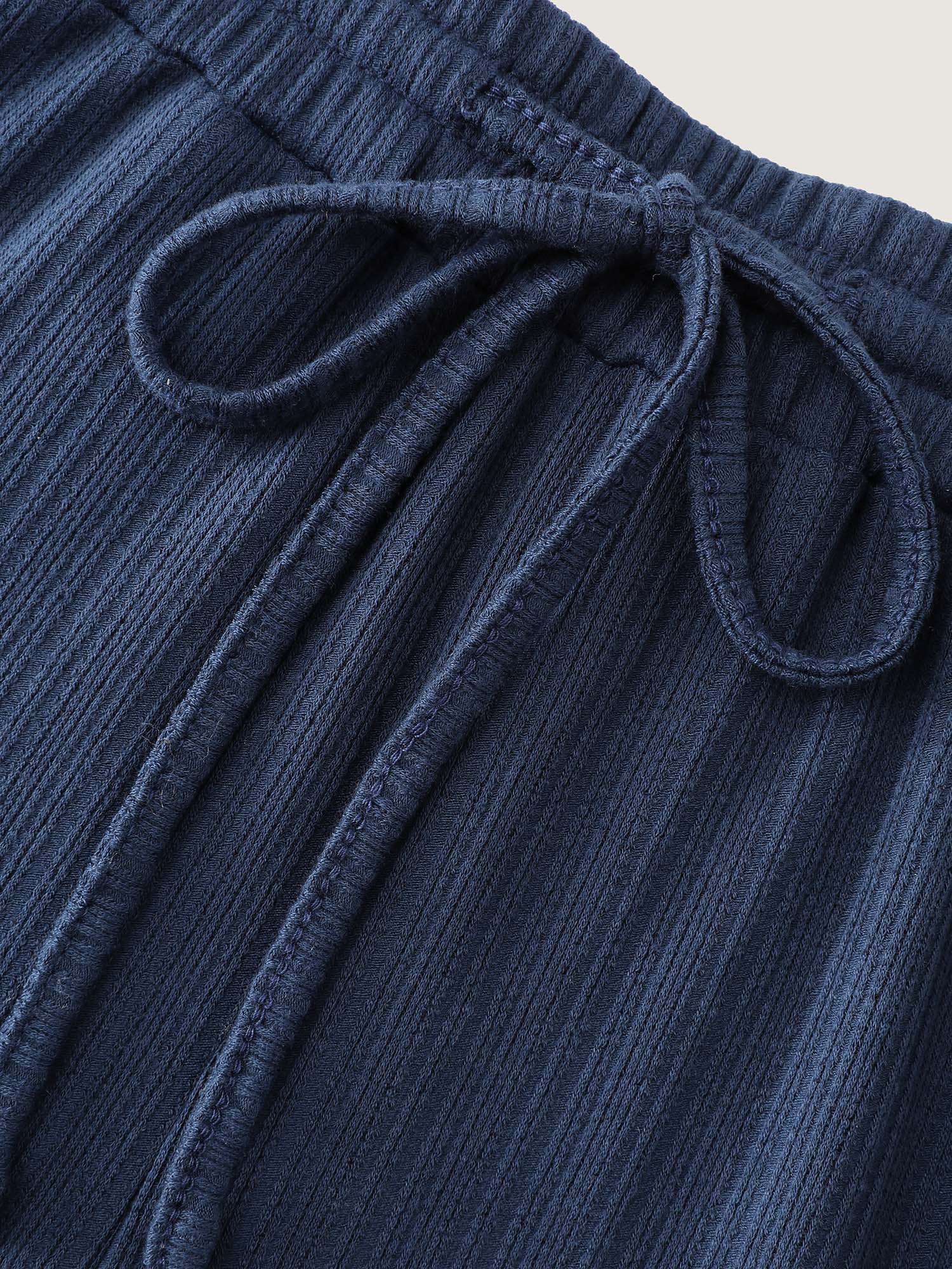 Side view of BloomChic Women's Plus Size Drawstring Waist Cozy Lounge Bottoms DarkBlue Full 12/L