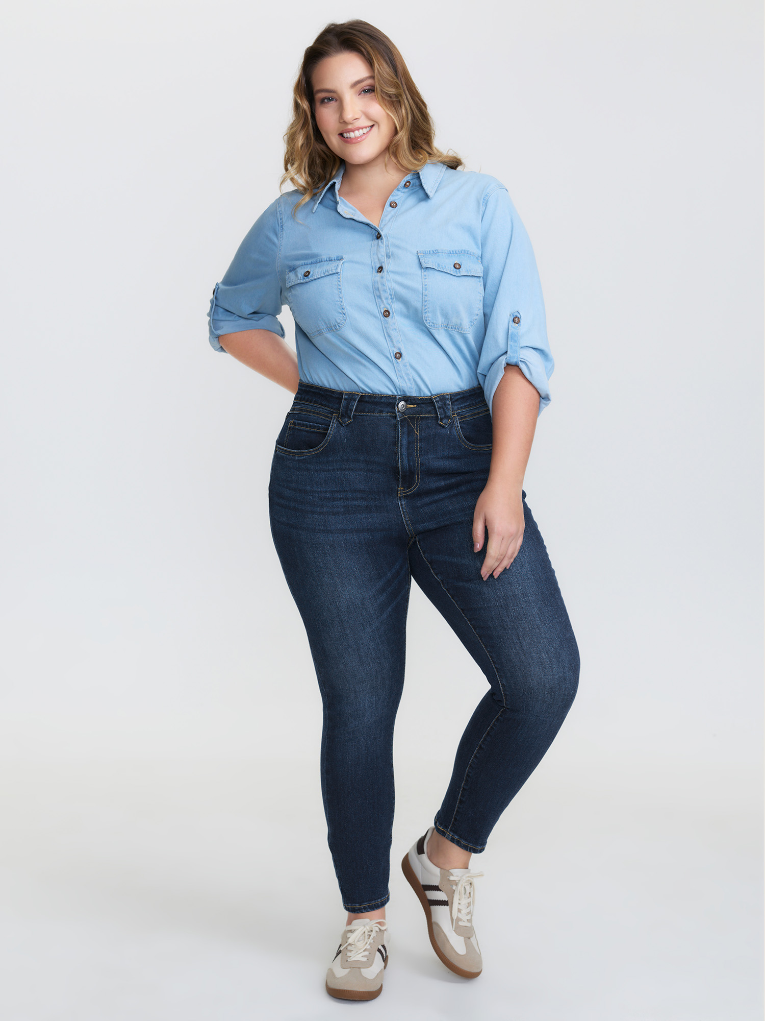 BloomChic Plus Size Supersoft Mid-Rise Everyday Bootcut Jeans - Curve Women's Ocean Cavern Mid Rise Skinny fit Compatible Slanted pocket Jeans 18/1X - Supersoft Knit Denim