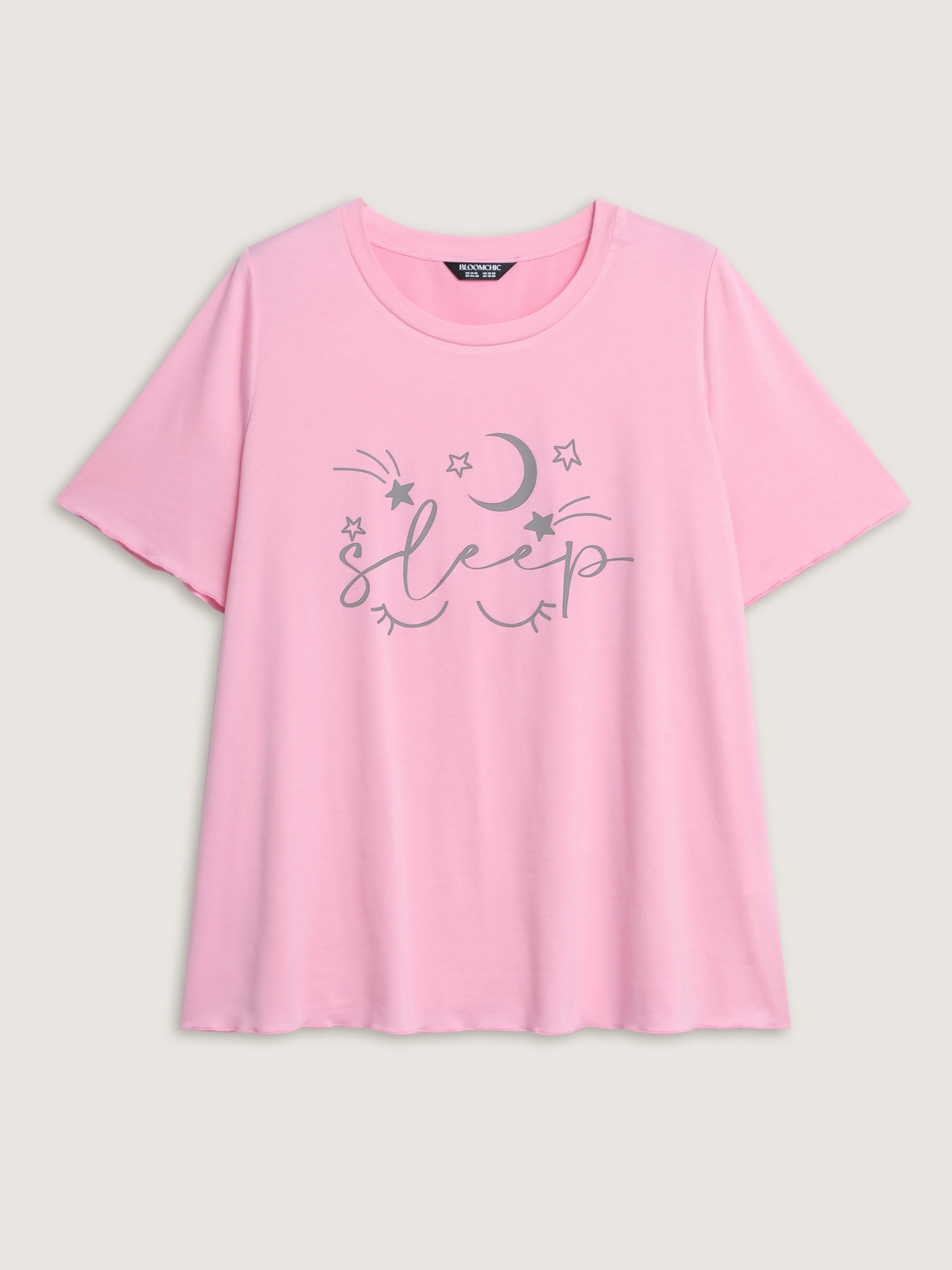 Side view of BloomChic Women's Plus Size Sweet Dreams Color Contrast Pajama Set Lightpink Art&design 28/5X