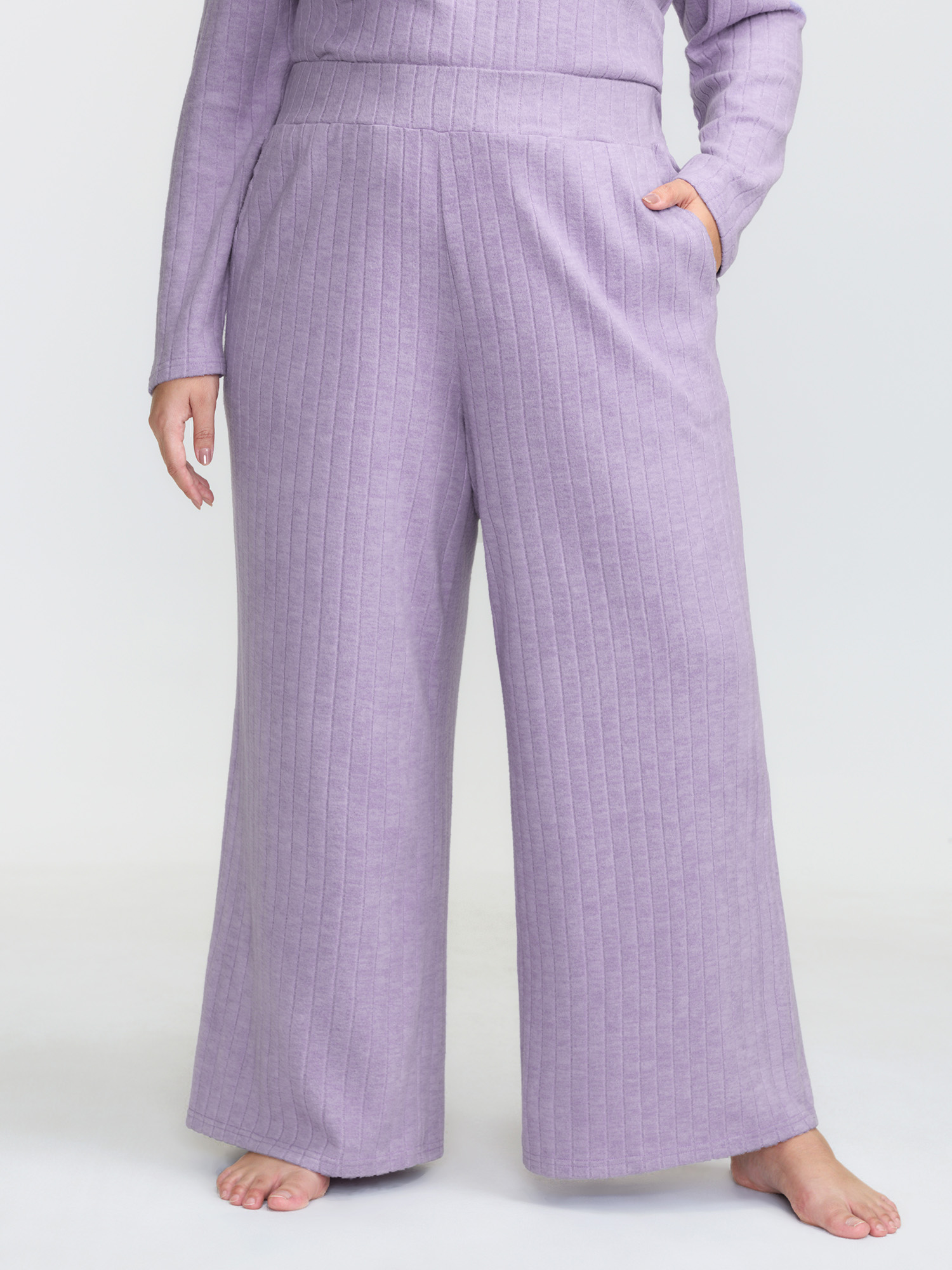 BloomChic Women's Plus Size Brushed Ribbed Wide-Leg Lounge Bottoms Lilac Short 26/4X-image-47628384829610
