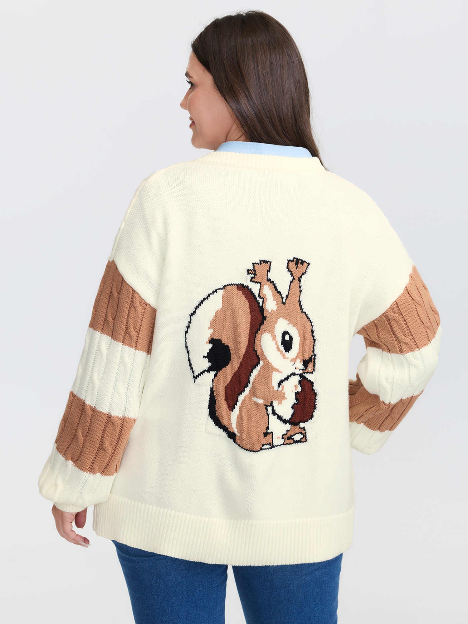 BloomChic Women's Plus Size Squirrel Pattern Jacquard Textured Knit Cardigan Originalwhite Long Sleeve 10/M