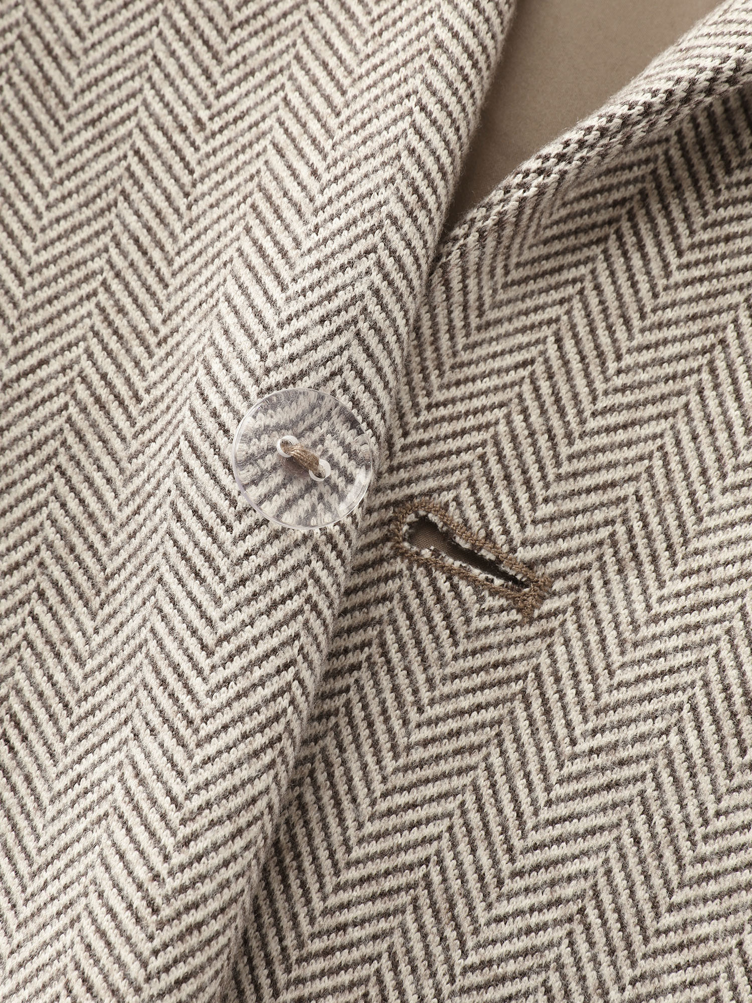 Side view of BloomChic Women's Plus Size Herringbone Pockets Double Button Blazer Tan Sleeve Long Sleeve 12/L
