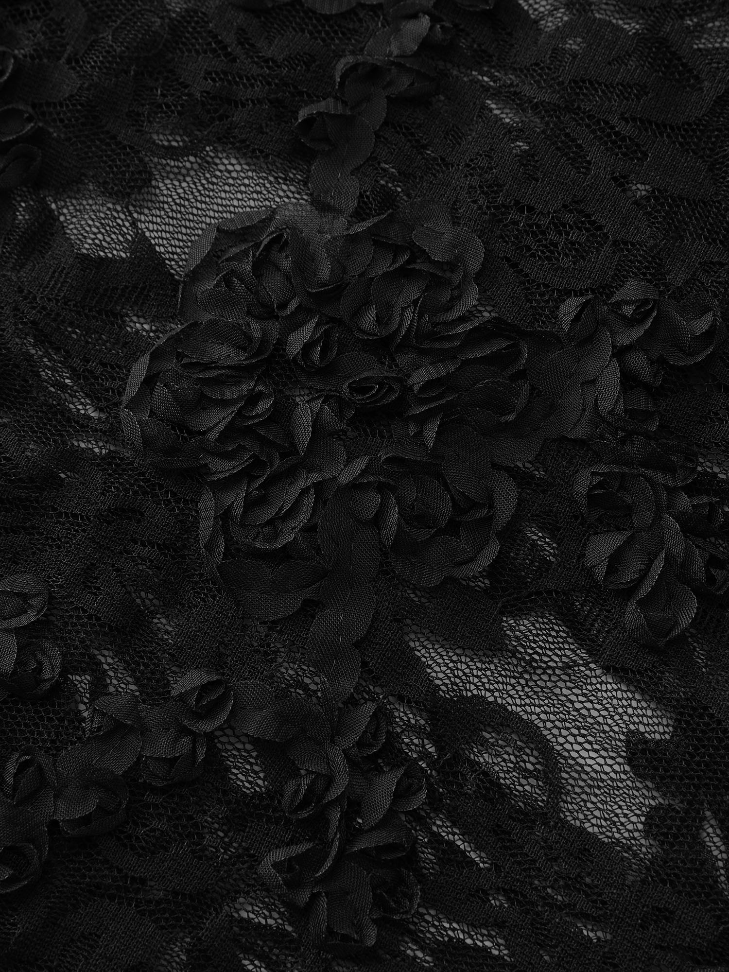 Side view of BloomChic Women's Plus Size Sheer Floral Lace Cami Nightgown Black Sleeveless Short 18-20/2X