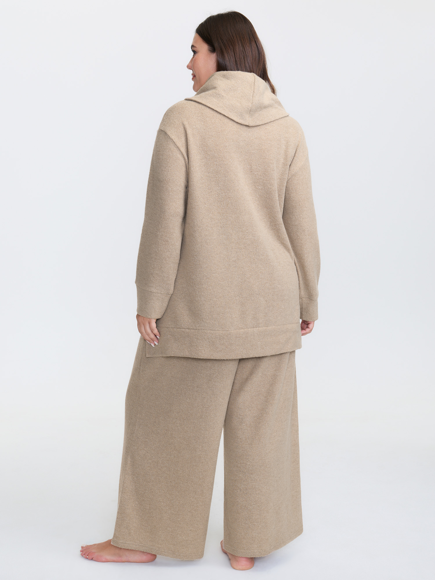 Side view of BloomChic Women's Plus Size Turtleneck Snuggle-Worthy Loungewear Set LightBrown Solid Long Sleeve Non 28/5X