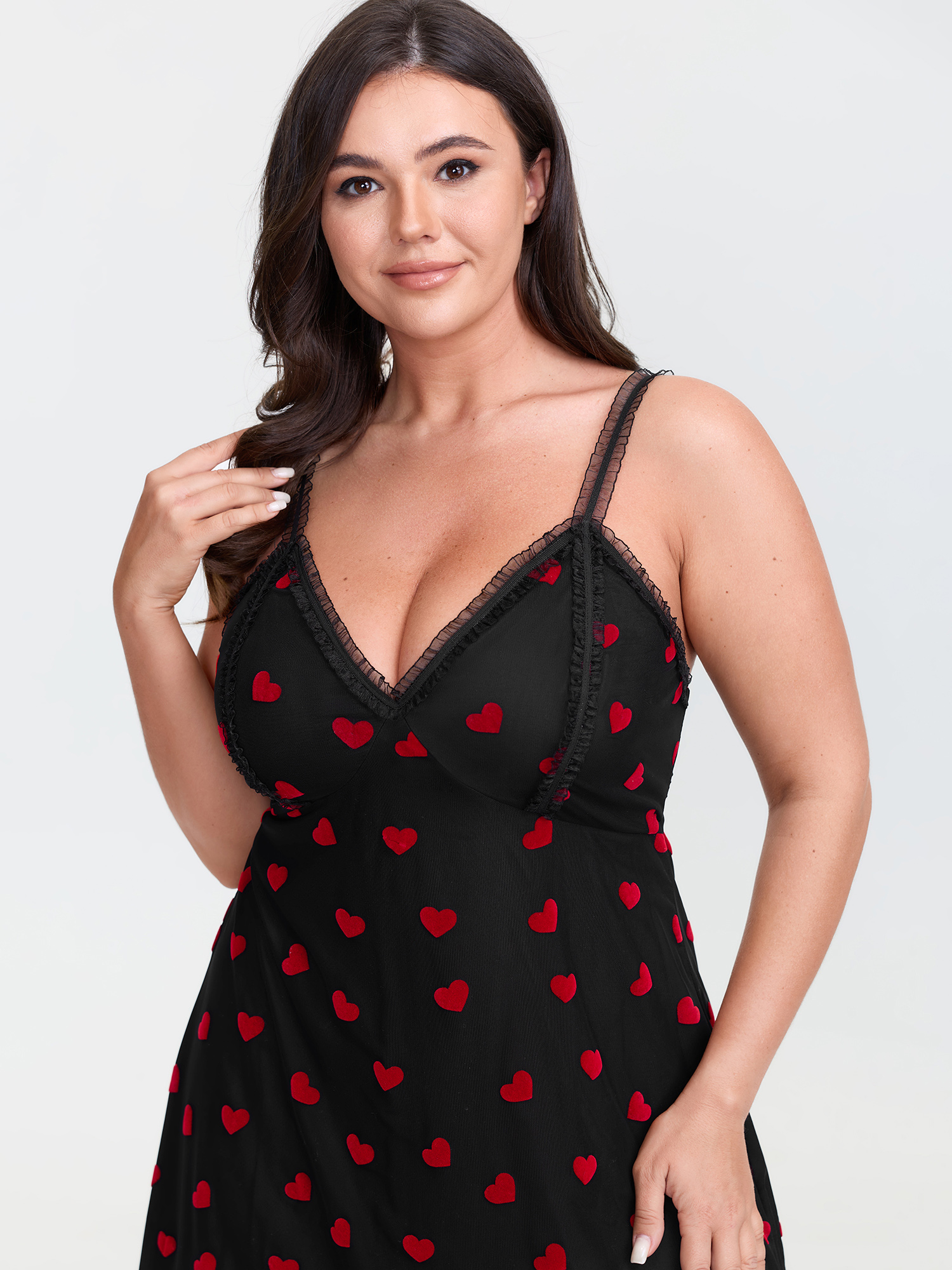 BloomChic Women's Plus Size Romantic Heart Print Sheer Nightgown Black Sleeveless Short 22-24/3X-image-47697842045098