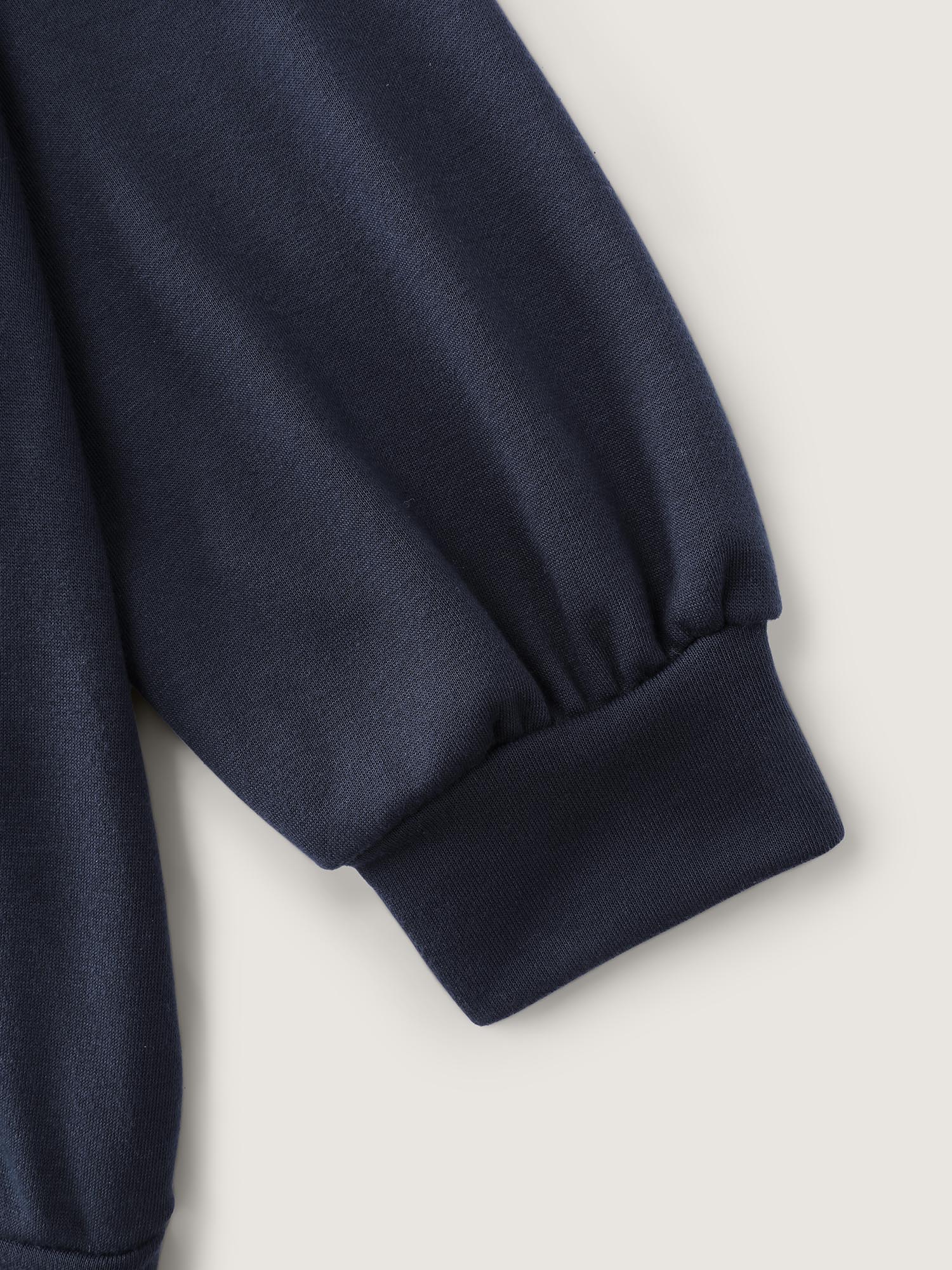 Side view of BloomChic Women's Plus Size Hello Cat Stretchy Layered Twofer Sweatshirt DarkBlue Casual 30/6X