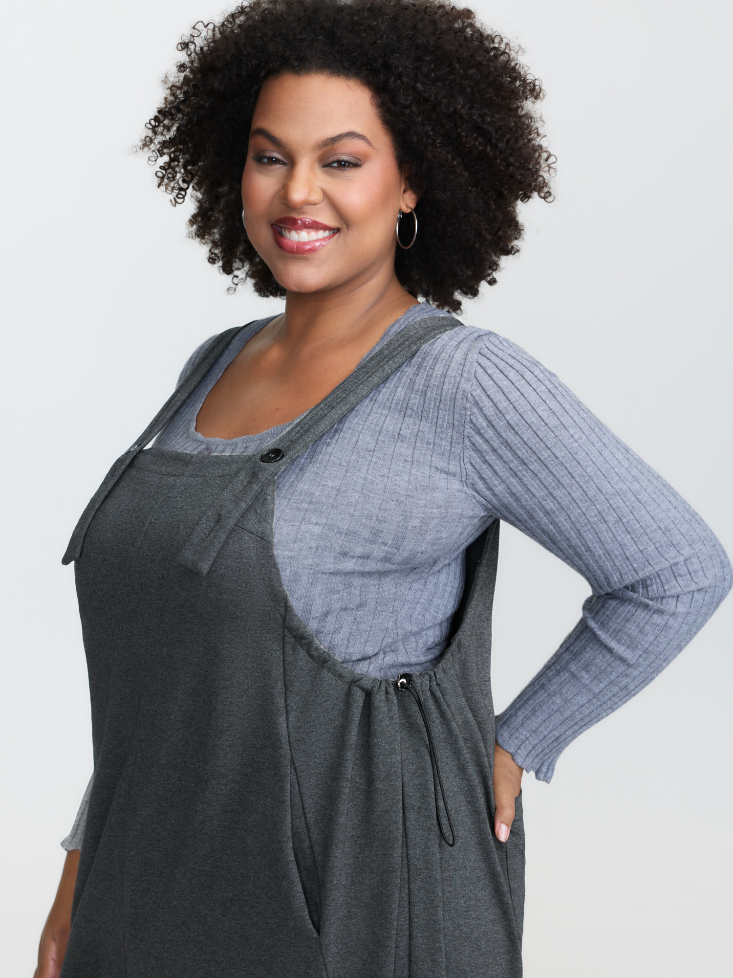 BloomChic Women's Plus Size Stretchy Solid Adjustable Overall Jumpsuit DimGray Everyday-Casual Relaxed Fit 10/M