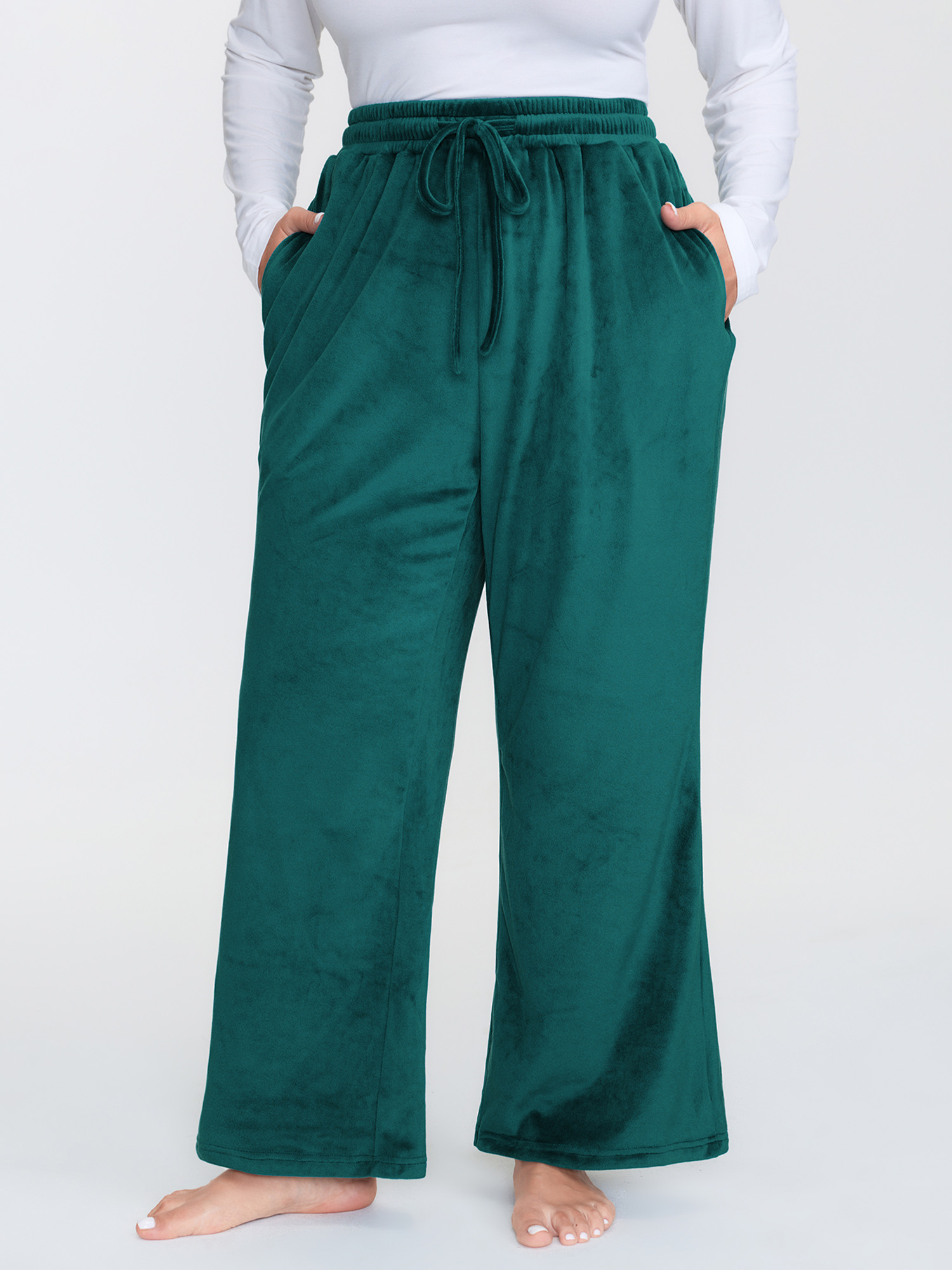 BloomChic Women's Plus Size Drawstring Waist Side Pockets Flared Lounge Bottoms Emerald Full 30/6X-image-47737215353002