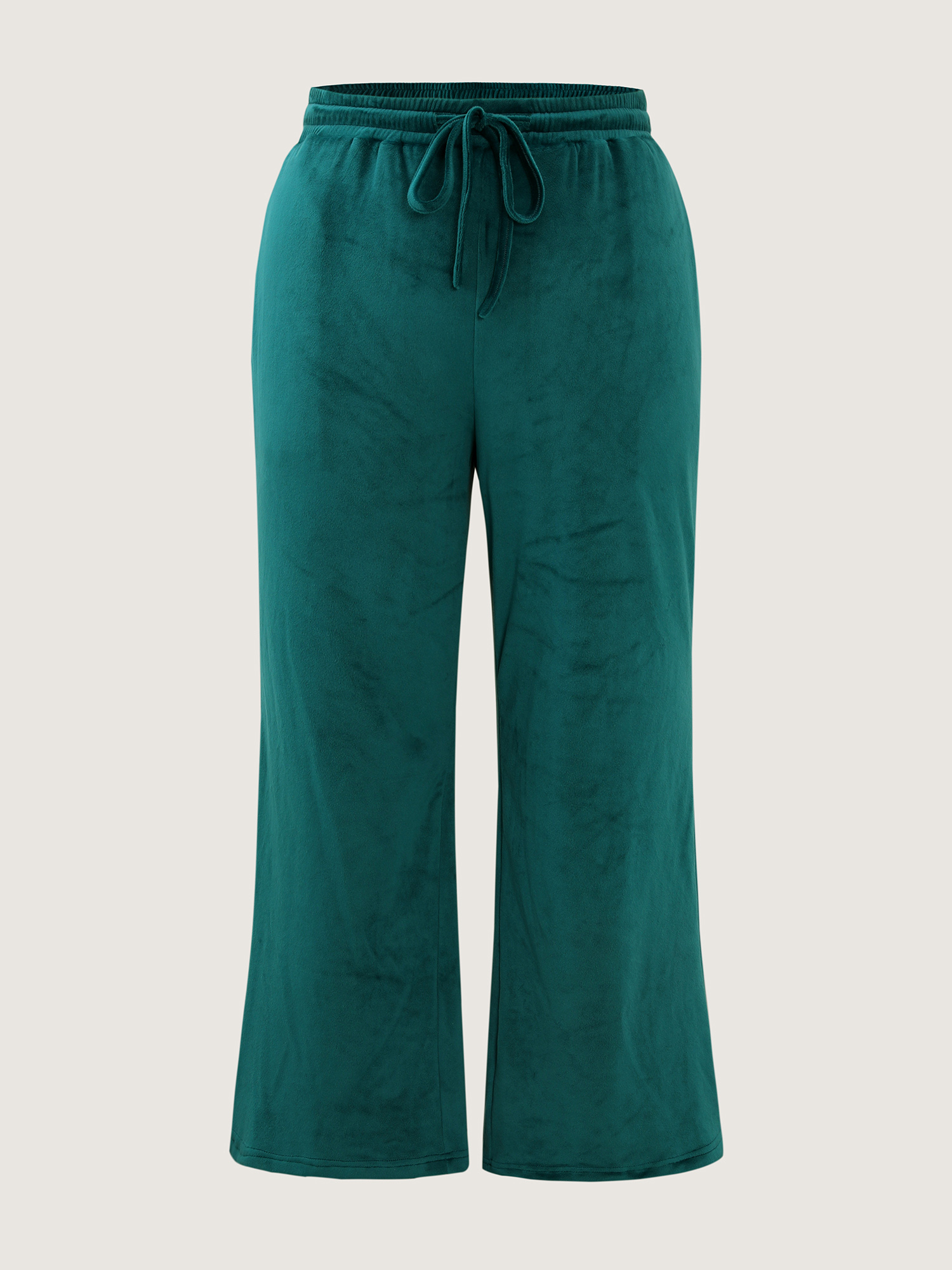 Side view of BloomChic Women's Plus Size Drawstring Waist Side Pockets Flared Lounge Bottoms Emerald Full 30/6X