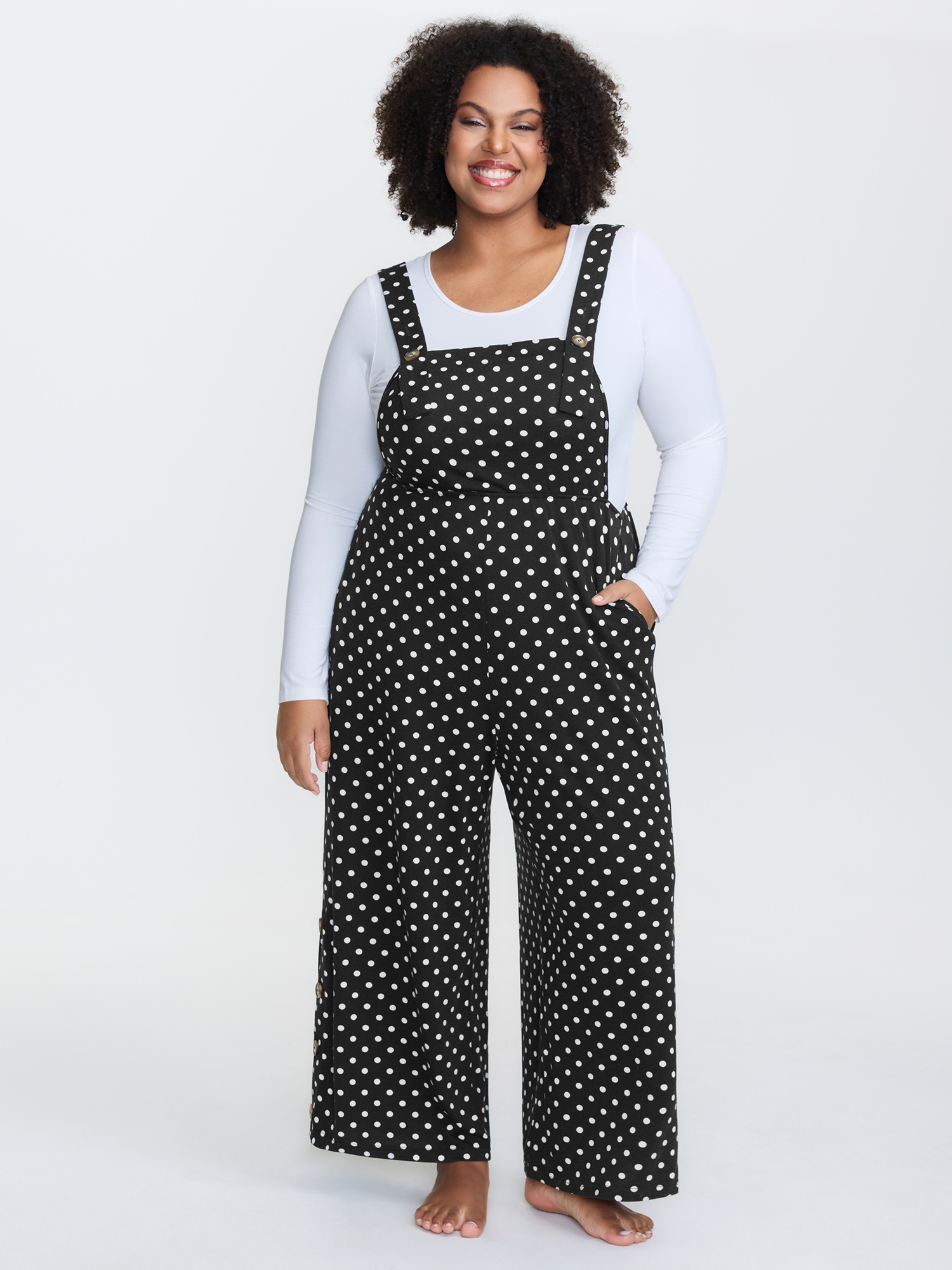 BloomChic Women's Plus Size Stretchy Polka Dots Lounge Jumpsuit Black Maxi 18-20/2X-image-47745833828522