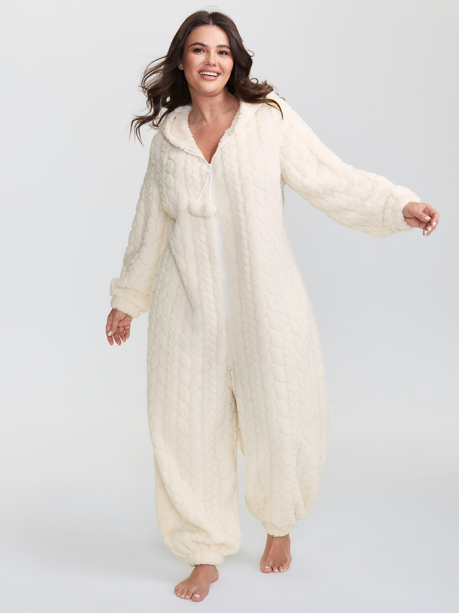 BloomChic Women's Plus Size Cozy Fleece Half Zipper Lounge Jumpsuit Whisper White not graphics 22-24/3X