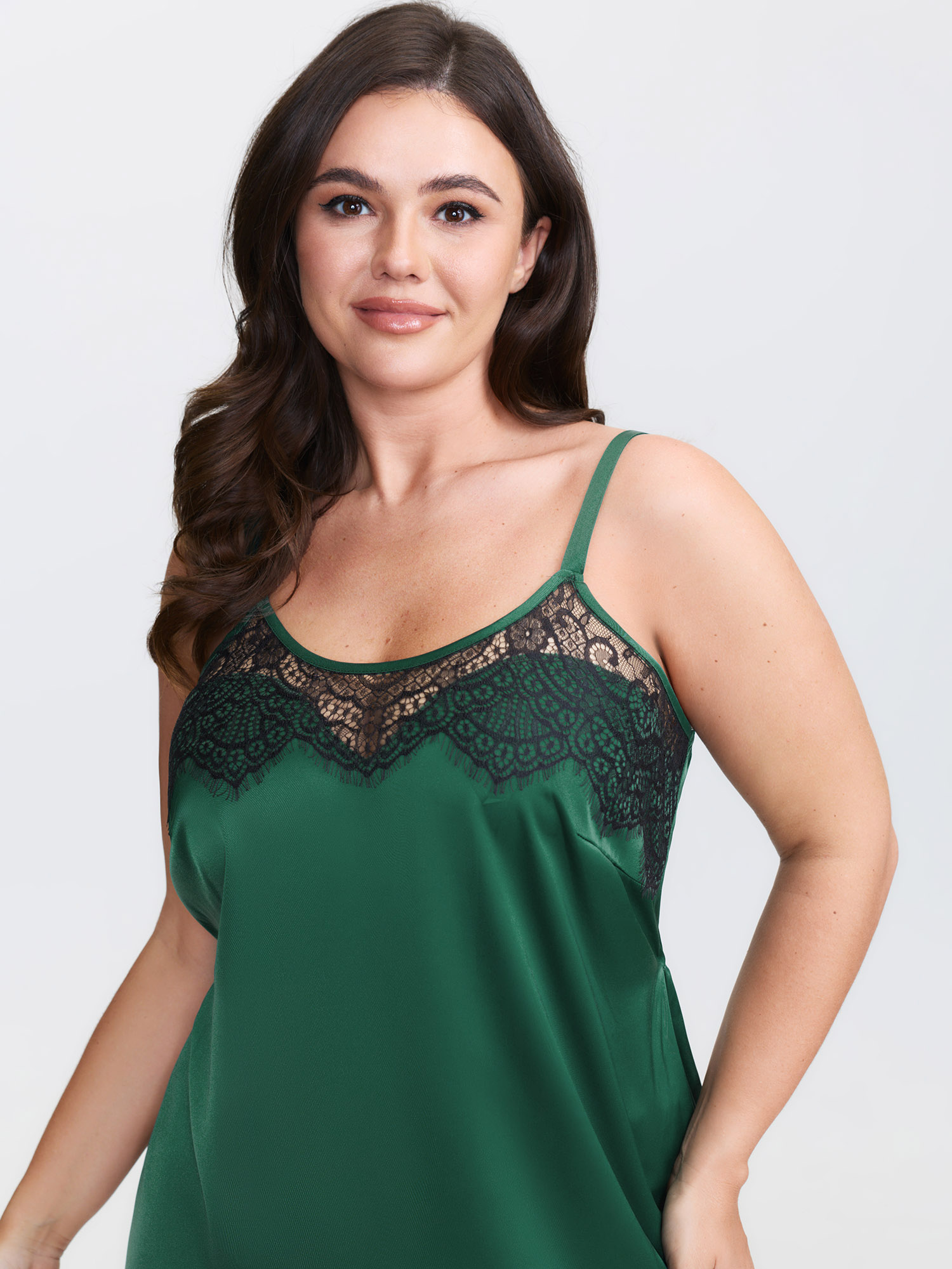 BloomChic Women's Plus Size Satin Sheer Lace Neckline Adjustable Nightgown Cyan Sleeveless Mini U-Neck 28/5X-image-47745835499690