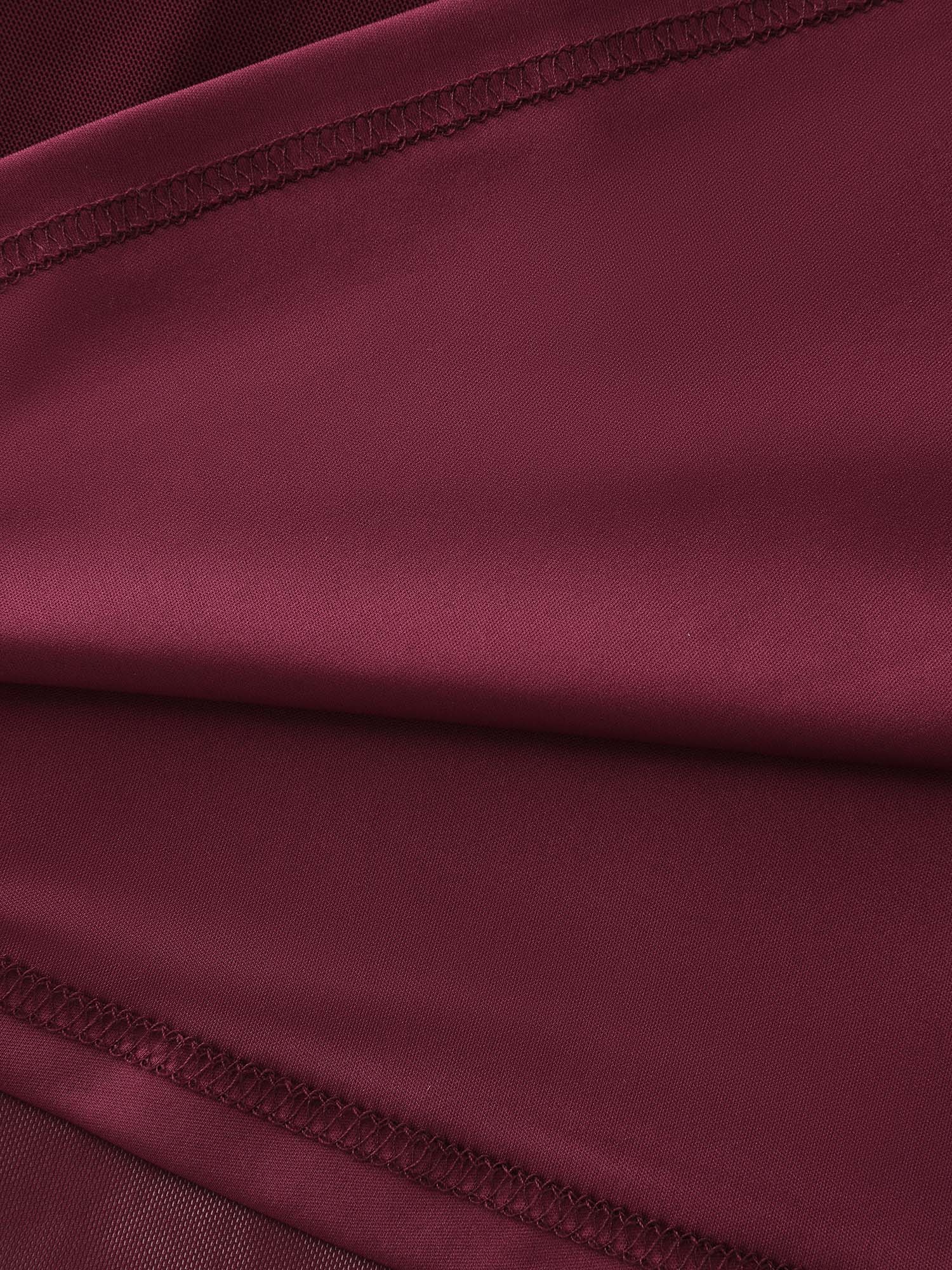 Side view of BloomChic Women's Plus Size Deep Lace Neckline Cinched Nightgown Burgundy Sleeveless Tunic 30/6X
