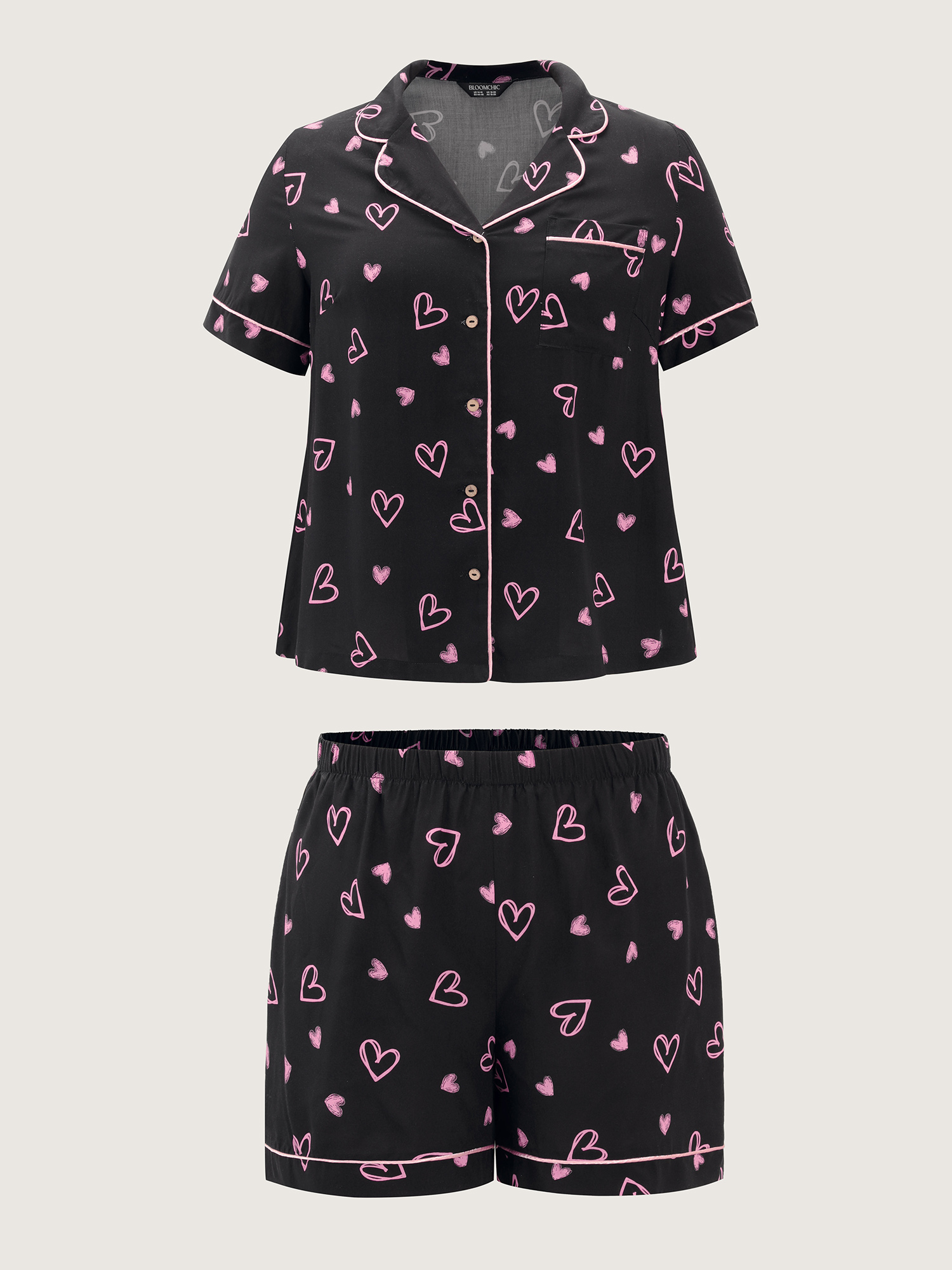 Side view of BloomChic Women's Plus Size Romantic Night Co-Ord Pajama Set Black not graphics 14-16/1X