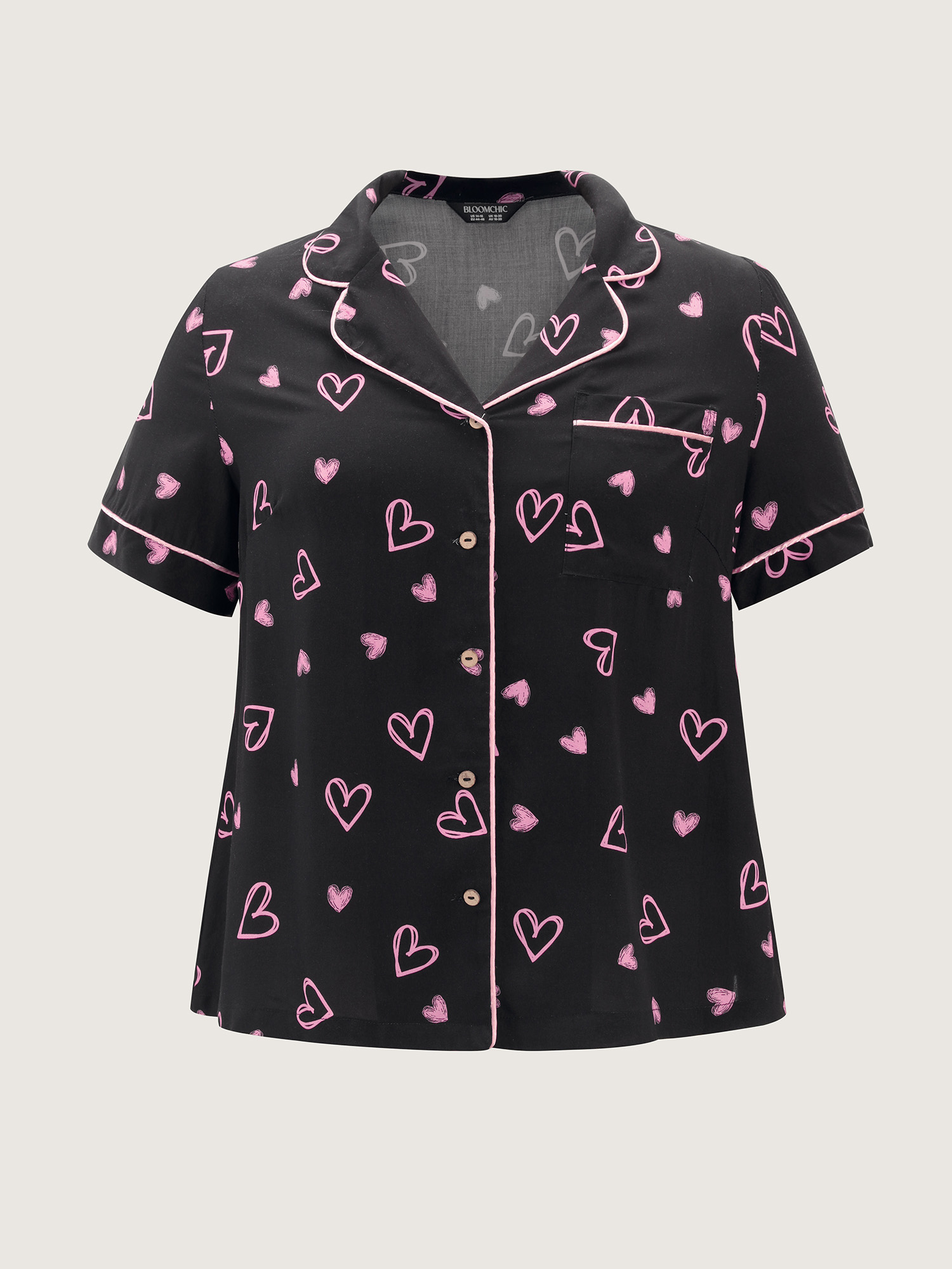 Side view of BloomChic Women's Plus Size Romantic Night Co-Ord Pajama Set Black not graphics 14-16/1X