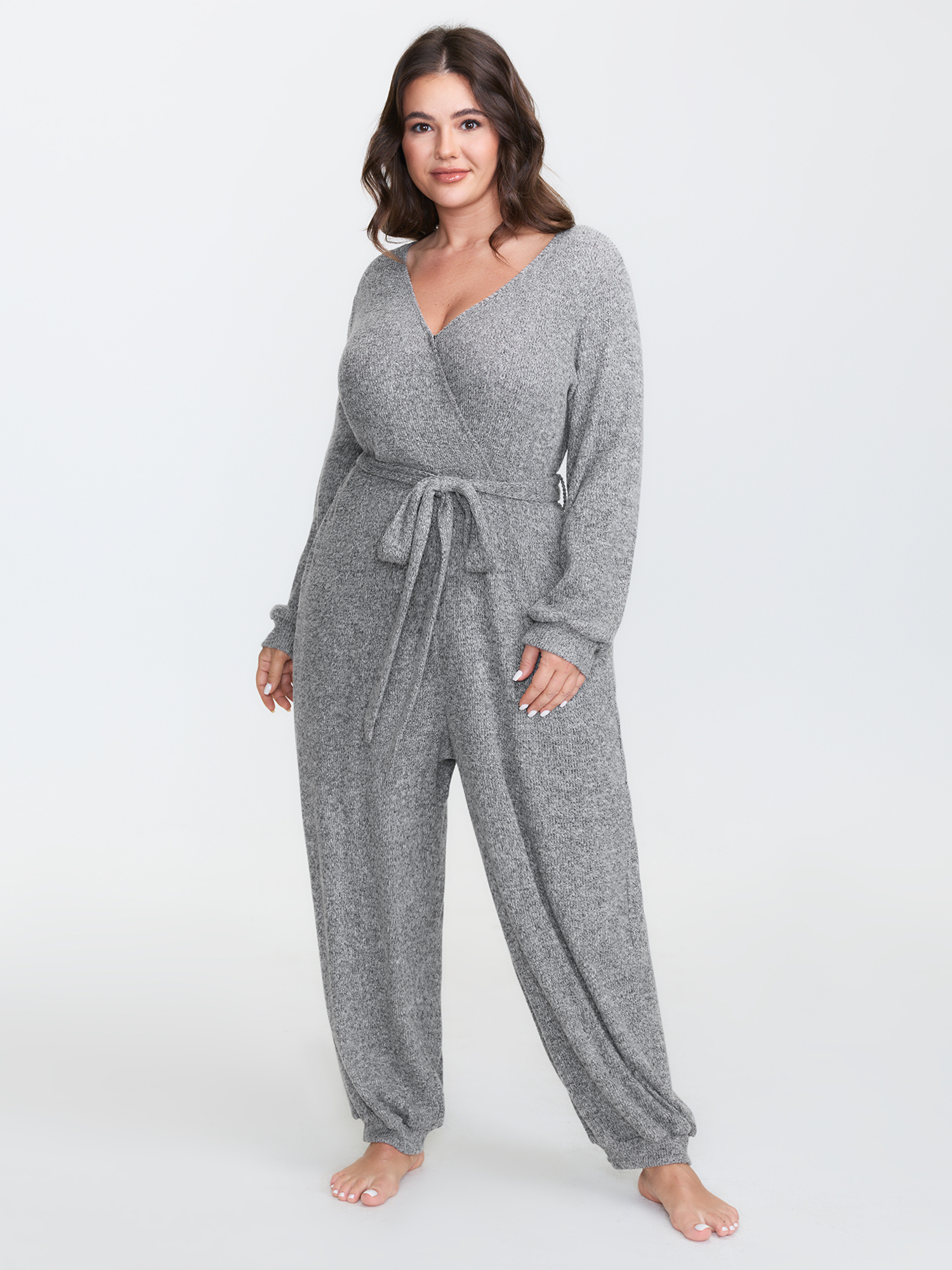 BloomChic Women's Plus Size Soft Wrap Waist-Tie Pockets Lounge Jumpsuit DarkGray not graphics 30/6X-image-47765360214186