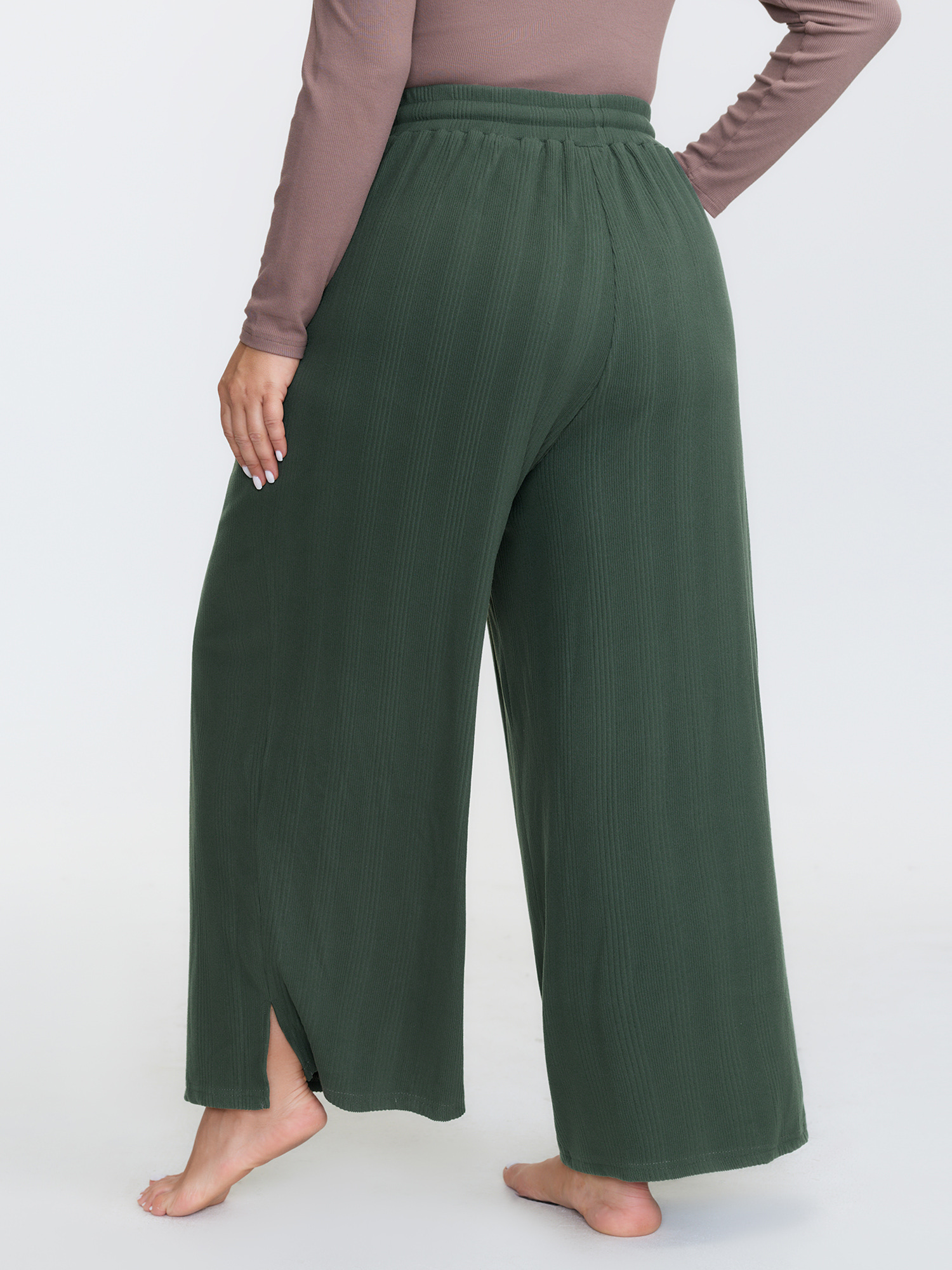 Side view of BloomChic Women's Plus Size Textured Stretchy Drawstring Waist Lounge Bottoms DarkSlateGray 18-20/2X