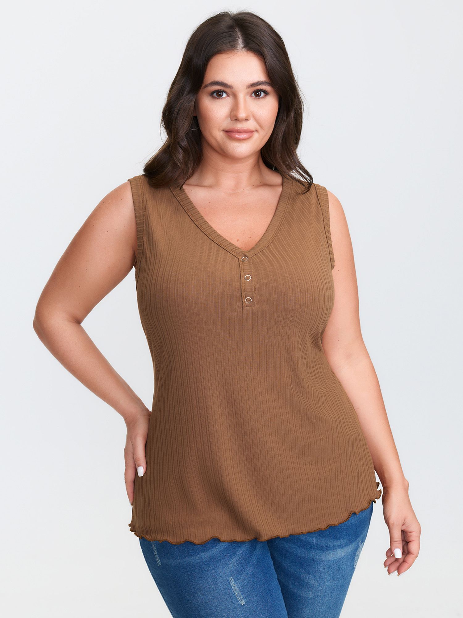 BloomChic Women's Plus Size Stretchy Ribbed V-Neck Fitted Tank Top Lion Everyday-Casual Skinny Babydoll V-Neck 10/M