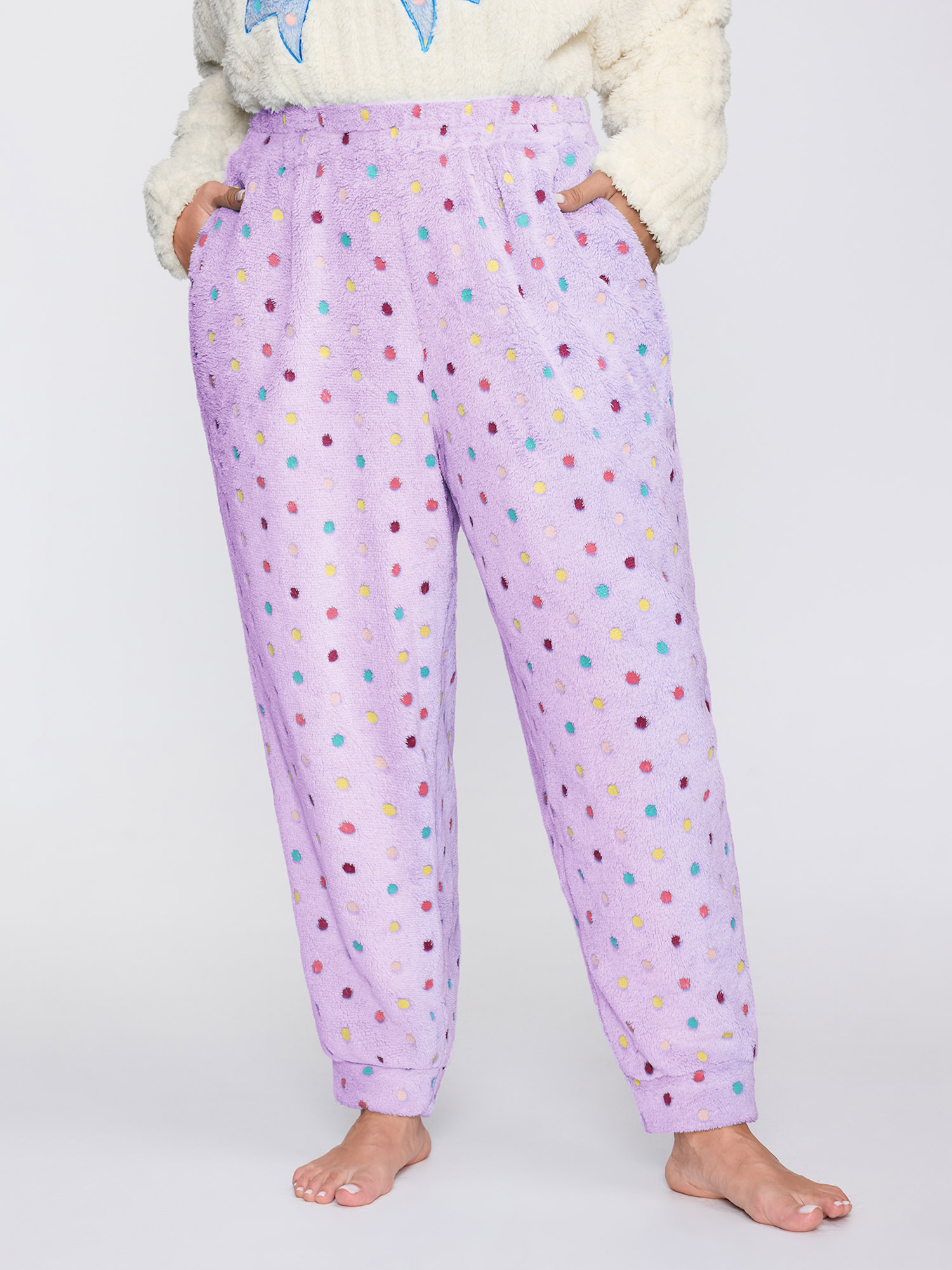 BloomChic Women's Plus Size Fluffy Textured Polka Dots Lounge Bottoms Lilac 18-20/2X-image-47777289044138