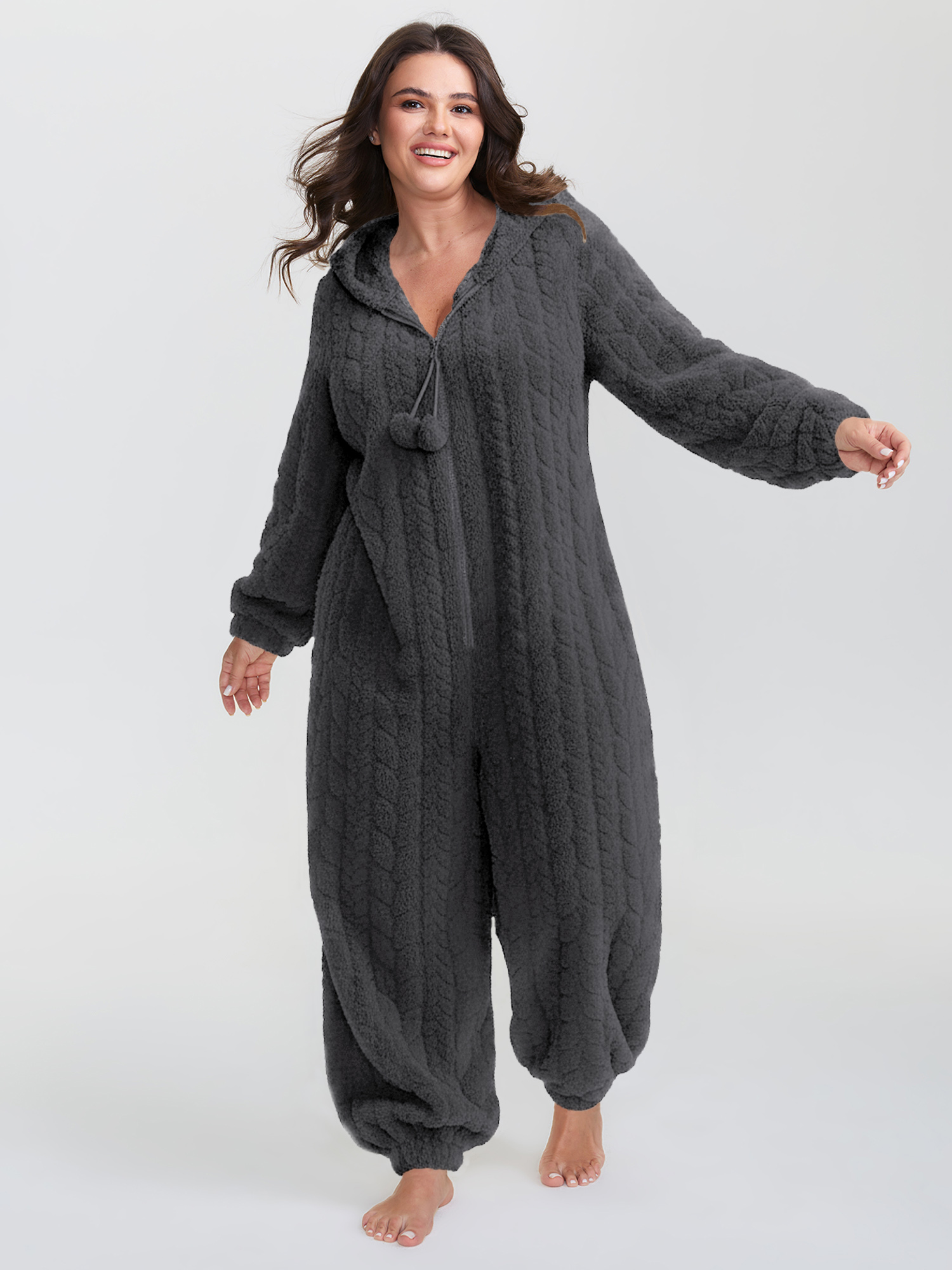 BloomChic Women's Plus Size Cozy Fleece Half Zipper Lounge Jumpsuit DimGray not graphics 26/4X-image-47771682373802