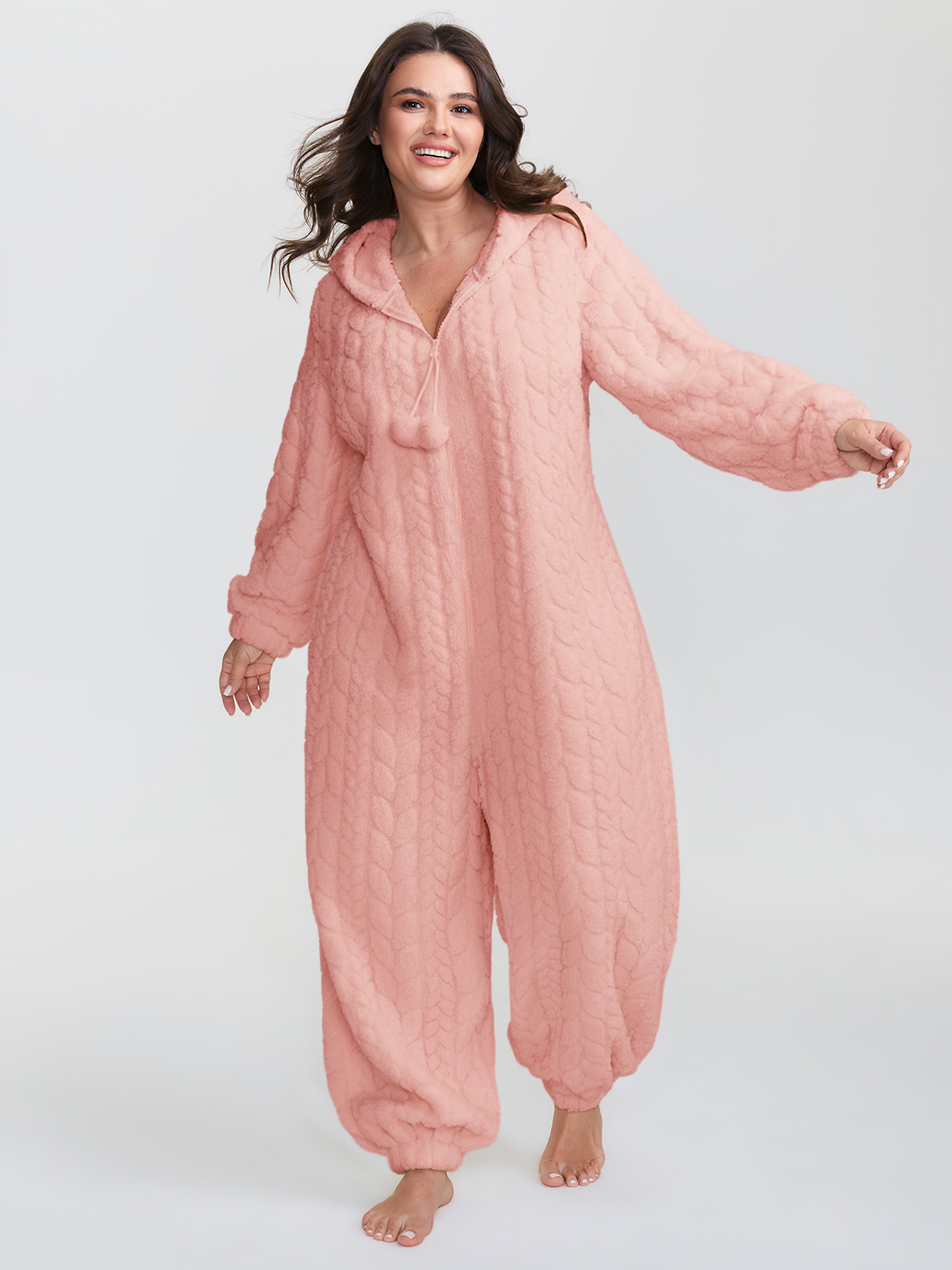 BloomChic Women's Plus Size Cozy Fleece Half Zipper Lounge Jumpsuit Rouge not graphics 22-24/3X-image-47771682275498