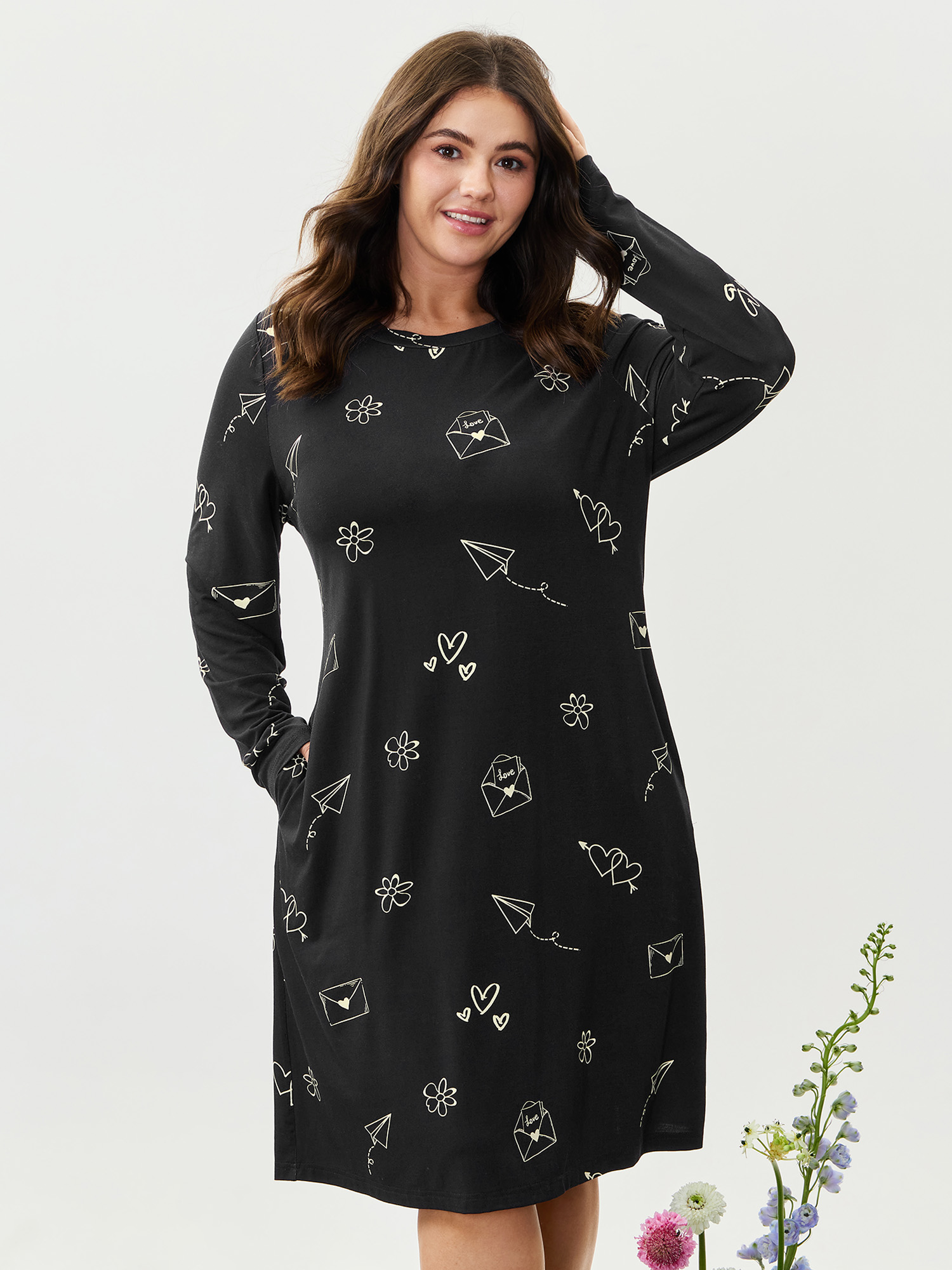 BloomChic Women's Plus Size Supersoft Love Letter Print Lounge Dress Black Tunic 22-24/3X-image-47818875175082