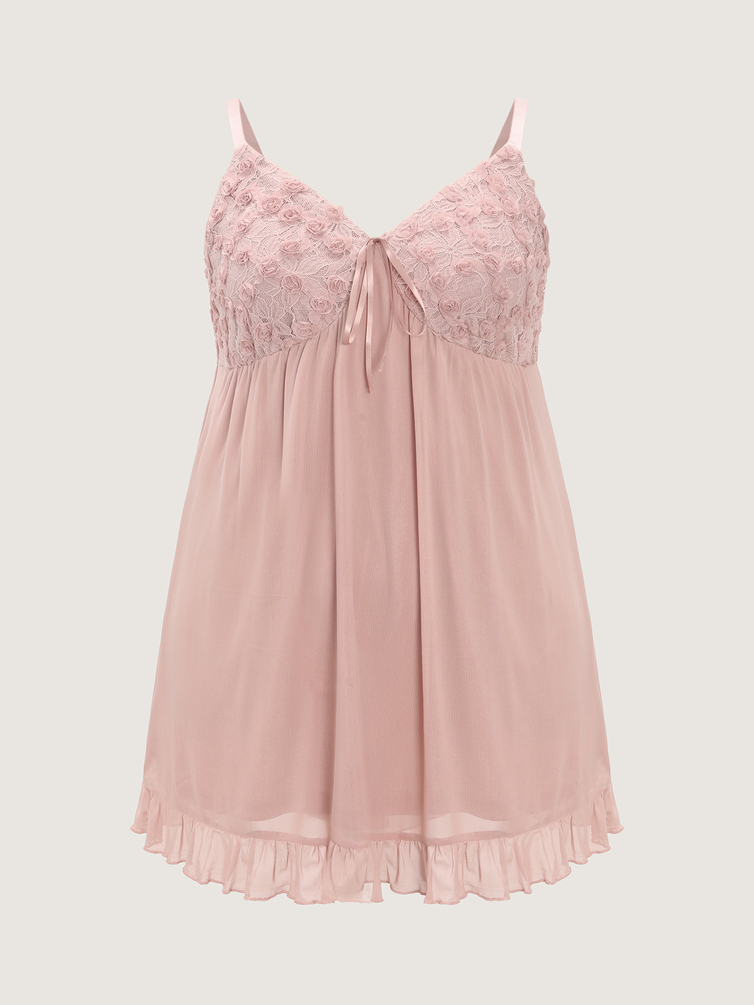 Side view of BloomChic Women's Plus Size Lace Trim Textured Bodice Nightgown Nudepink Sleeveless Mini Strapless 22-24/3X