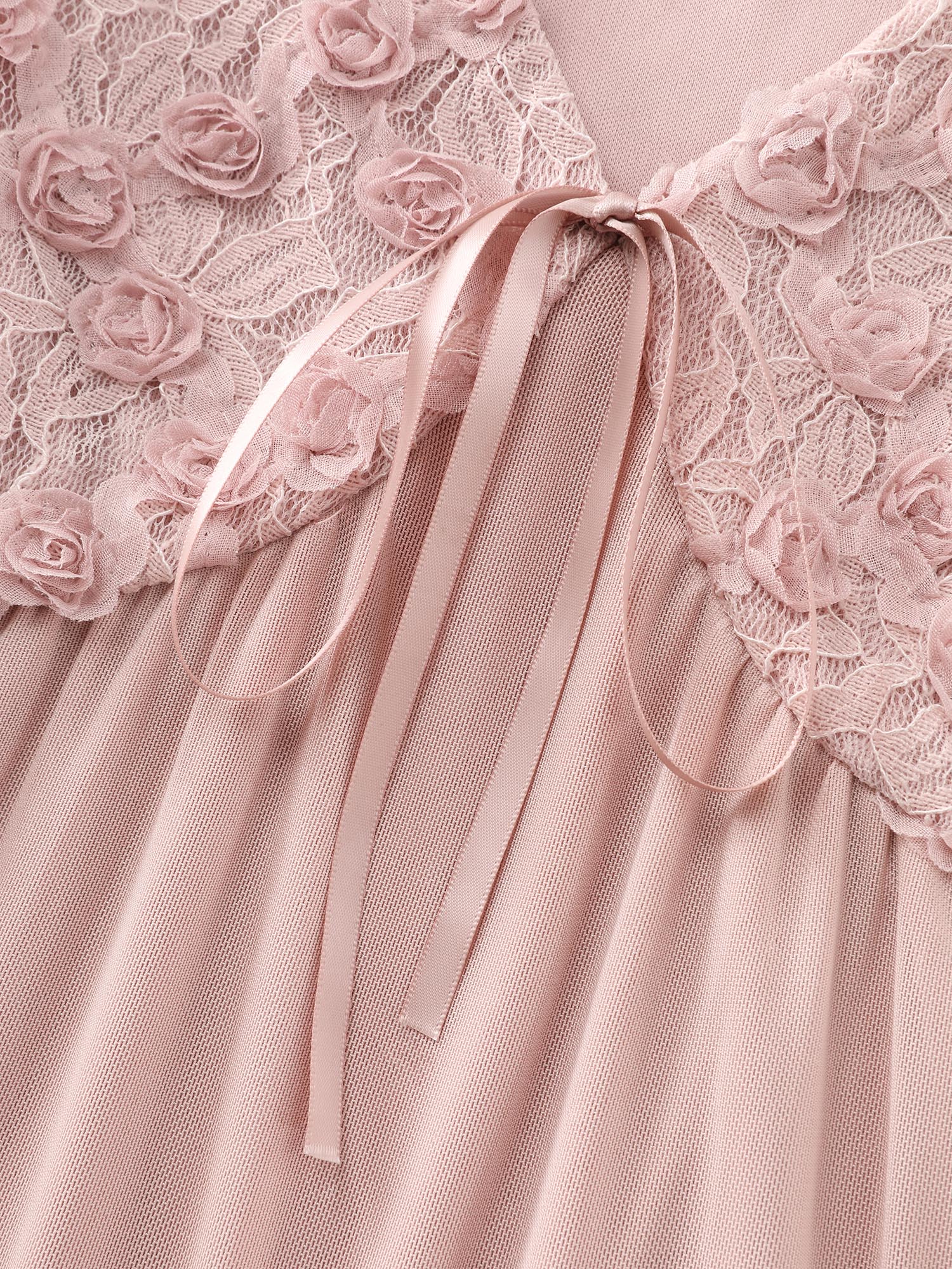 Side view of BloomChic Women's Plus Size Lace Trim Textured Bodice Nightgown Nudepink Sleeveless Mini Strapless 22-24/3X