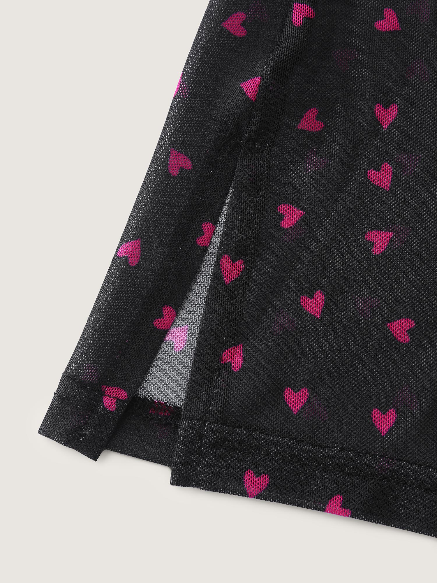 Side view of BloomChic Women's Plus Size Sweetheart Print Sheer Crisscross Neckline Nightgown Black Sleeveless Tunic 12/L