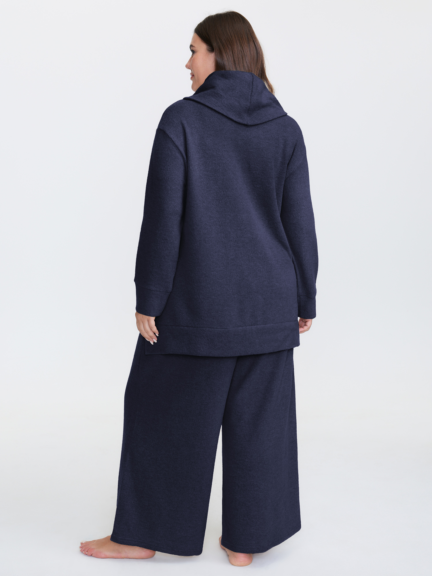 Side view of BloomChic Women's Plus Size Turtleneck Snuggle-Worthy Loungewear Set Indigo Solid Long Sleeve Non 28/5X
