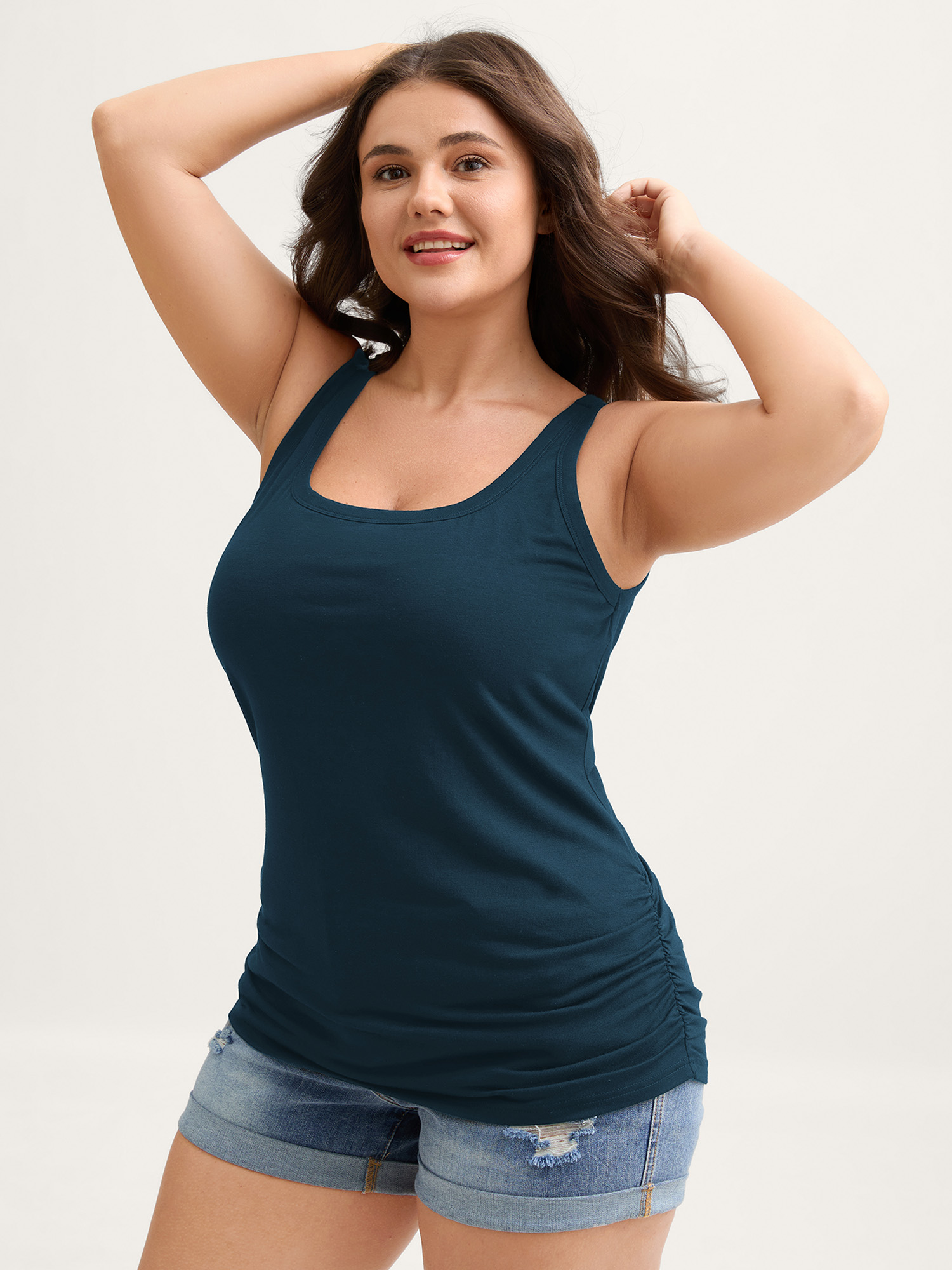 BloomChic Plus Size Supportive Bra Pleated Fitted Tank Top - Women's Solid Square Neck Comfort Midsection Fit Sleeveless Leisure Tank Tops Camis 30/4X