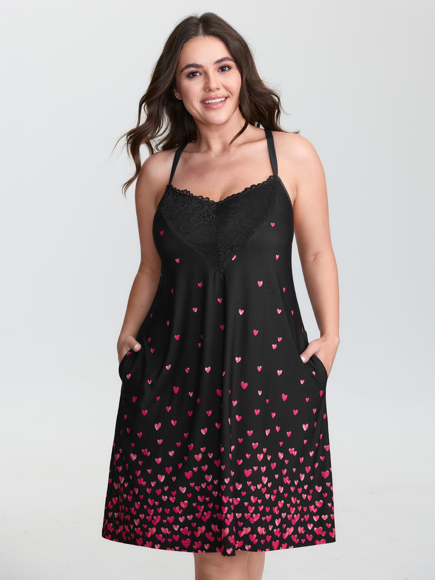 BloomChic Women's Plus Size Romantic Match Stretchy Pockets Nightgown BlackFlower Sleeveless Mini Strapless 12/L-image-47824914874538