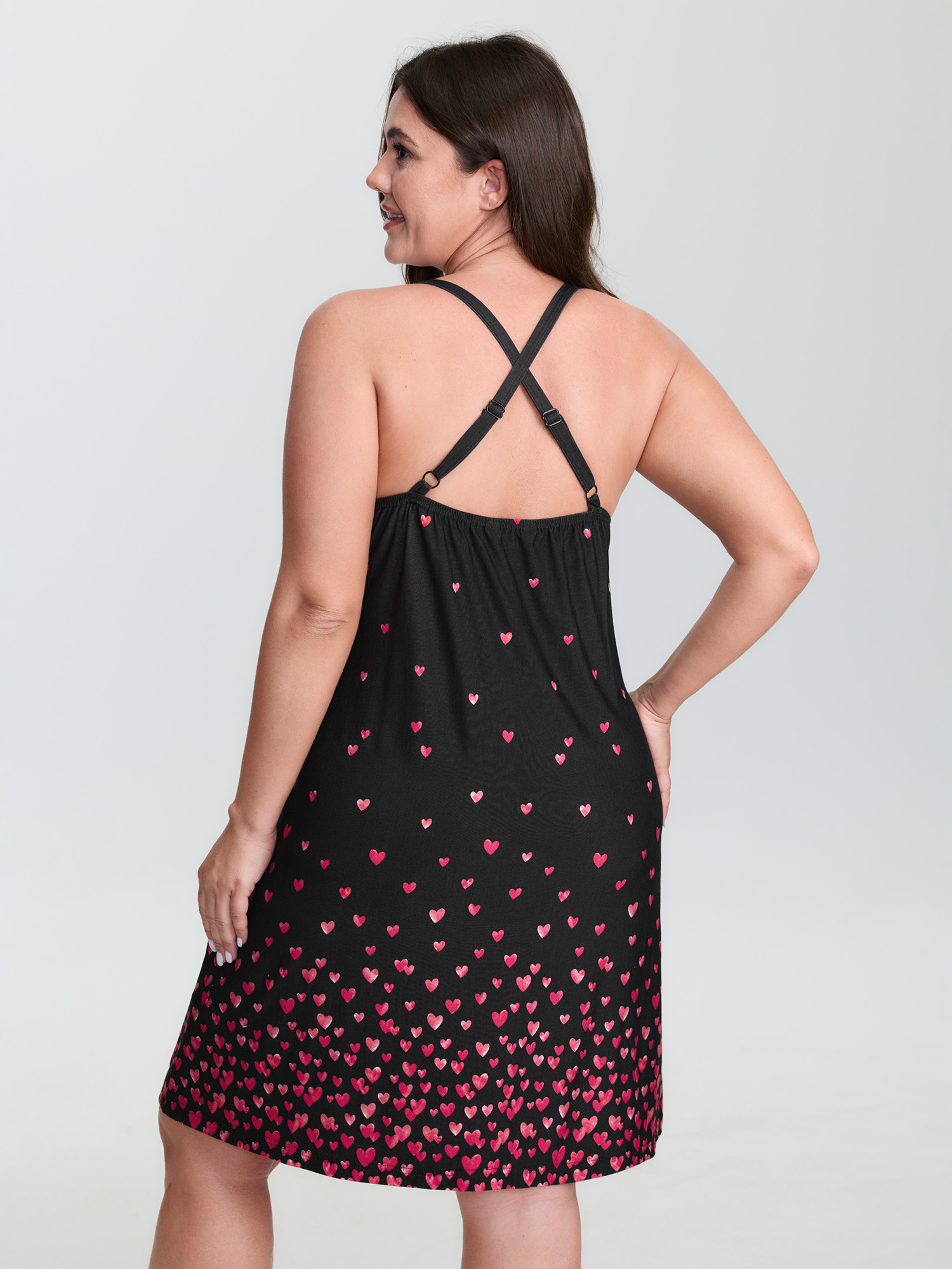 Side view of BloomChic Women's Plus Size Romantic Match Stretchy Pockets Nightgown BlackFlower Sleeveless Mini Strapless 22-24/3X