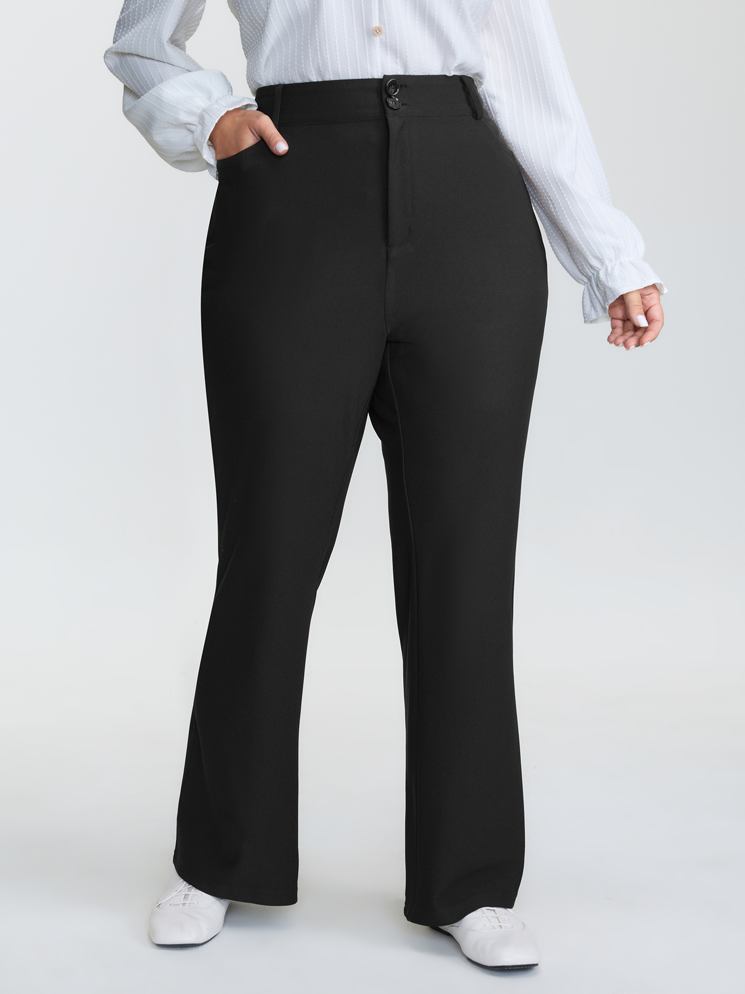 BloomChic Women's Plus Size Supersoft Stretchy Plain Bootcut Pants Black Solid Flared High Rise 10/M