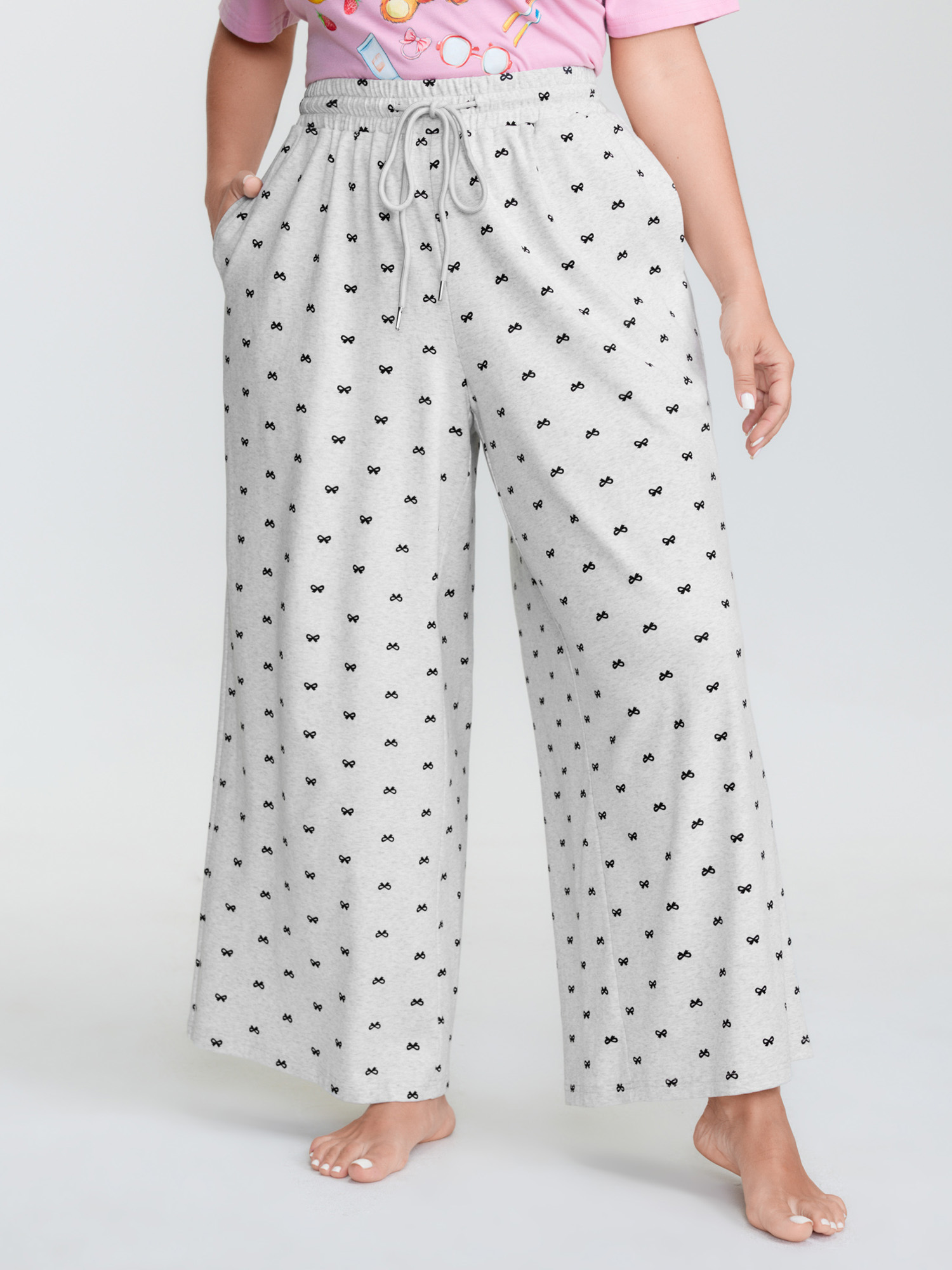 BloomChic Women's Plus Size Cotton Polka Dots Heather Drawstring Lounge Pants LightGray 30/6X-image-47806164271274
