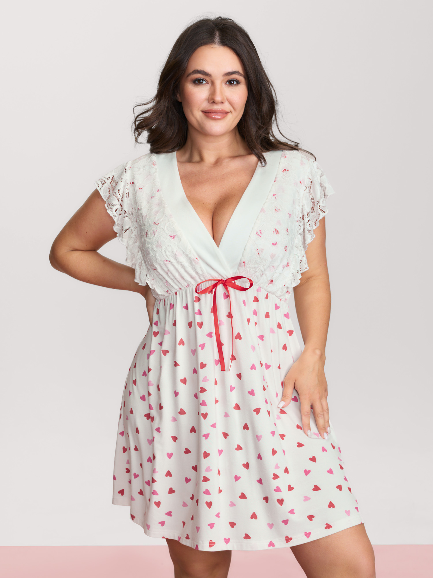 BloomChic Women's Plus Size Supersoft Sweet Dreams Lace Trim Nightgown Ivory Cap Sleeve Deep V-Neck 22-24/3X-image-47831864410282