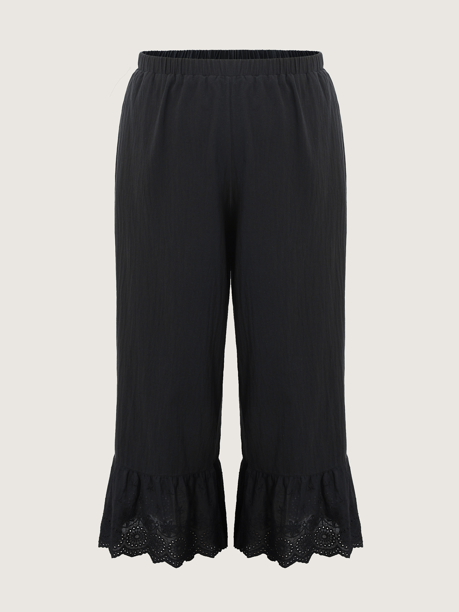Side view of BloomChic Women's Plus Size Pure Cotton Ruffled Hem Lounge Bottoms Black Full 22-24/3X