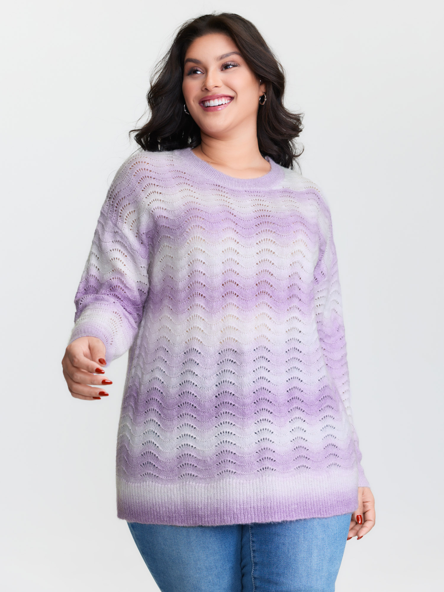 BloomChic Women's Plus Size Textured Color Gradient Drop Shoulder Pullover Lilac not graphics Long Sleeve Round Neck 10/M