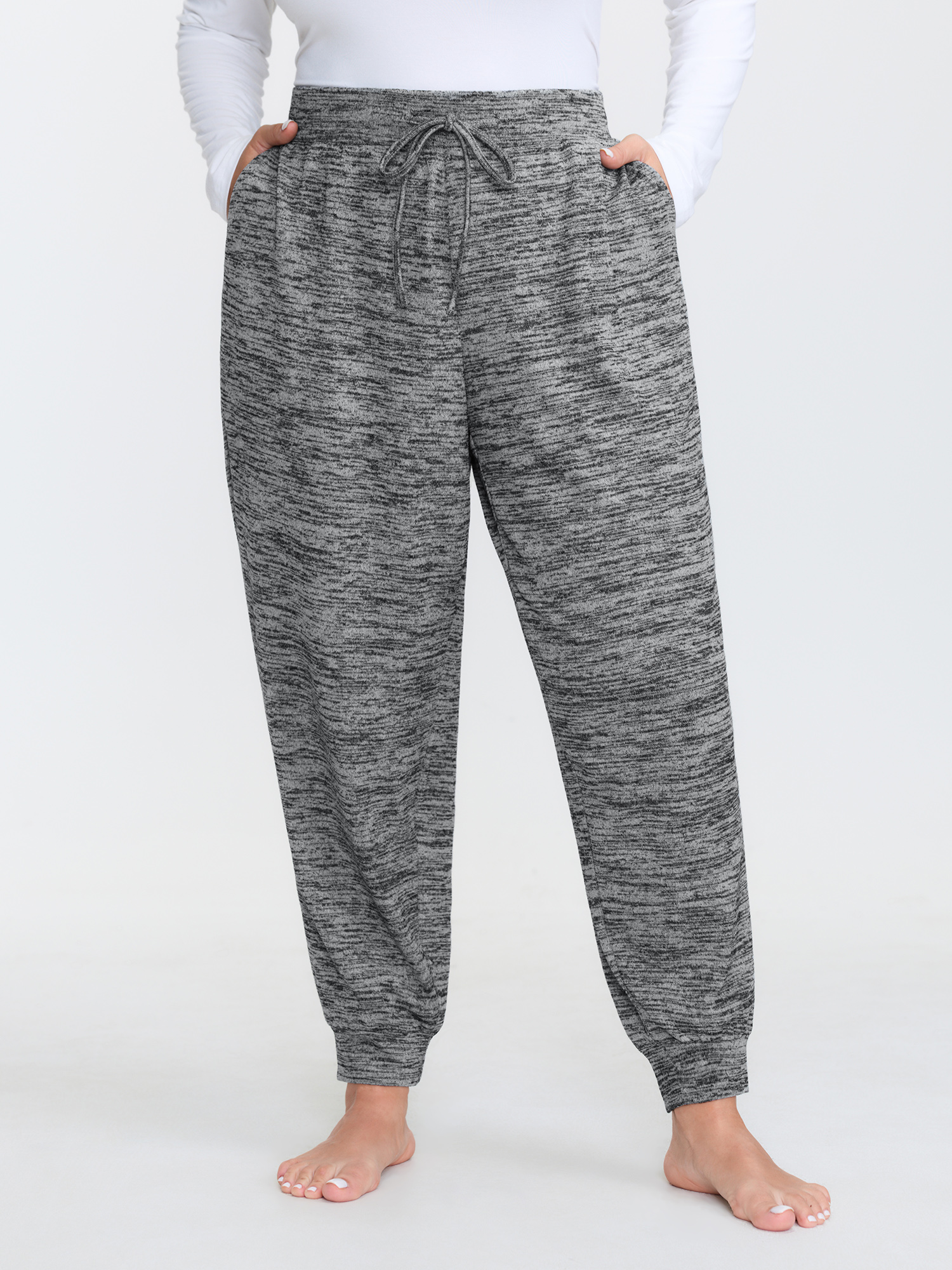BloomChic Women's Plus Size Plain Heather Drawstring Lounge Bottoms Charcoal Gray 10/M