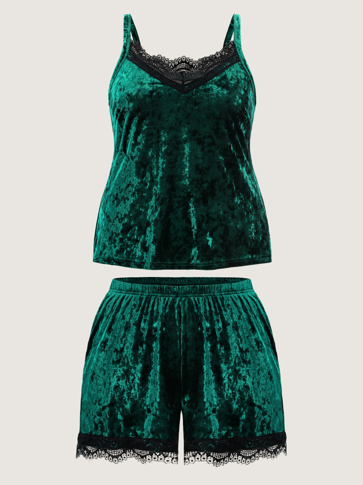 Side view of BloomChic Women's Plus Size Velvet Lace Stretchy Waist Co-ord Pajama Set Cyan not graphics 30/6X