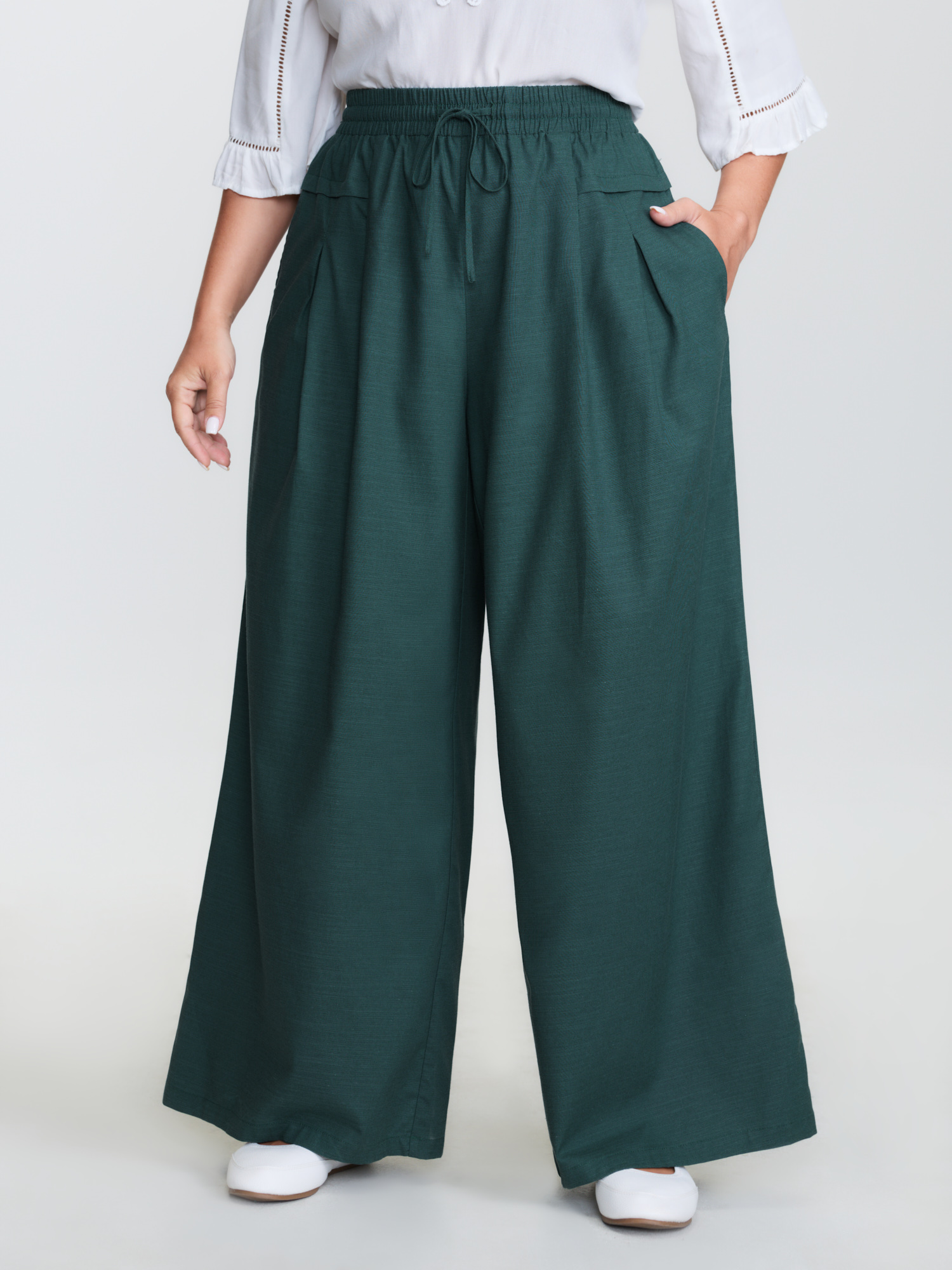 BloomChic Women's Plus Size Supersoft Wide Waistband Drawstring Pants Cyan Solid Wide leg Mid Rise 18-20/2X