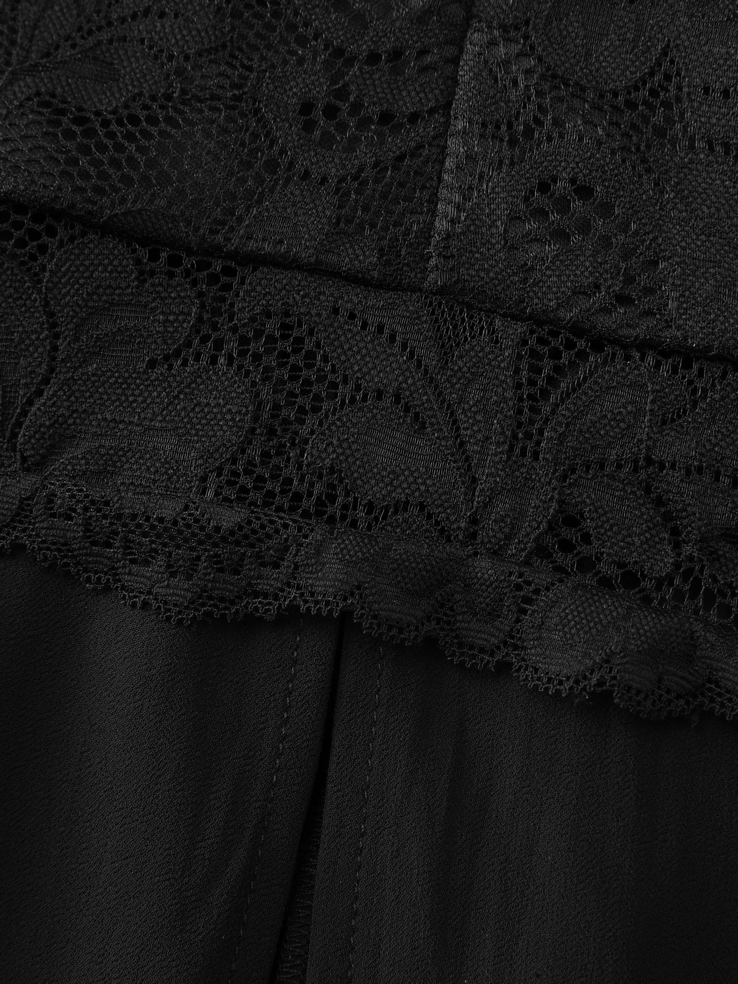 Side view of BloomChic Women's Plus Size Romantic Sheer Front Slit Lace Nightgown Black Sleeveless Length Sweetheart Neck 14-16/1X