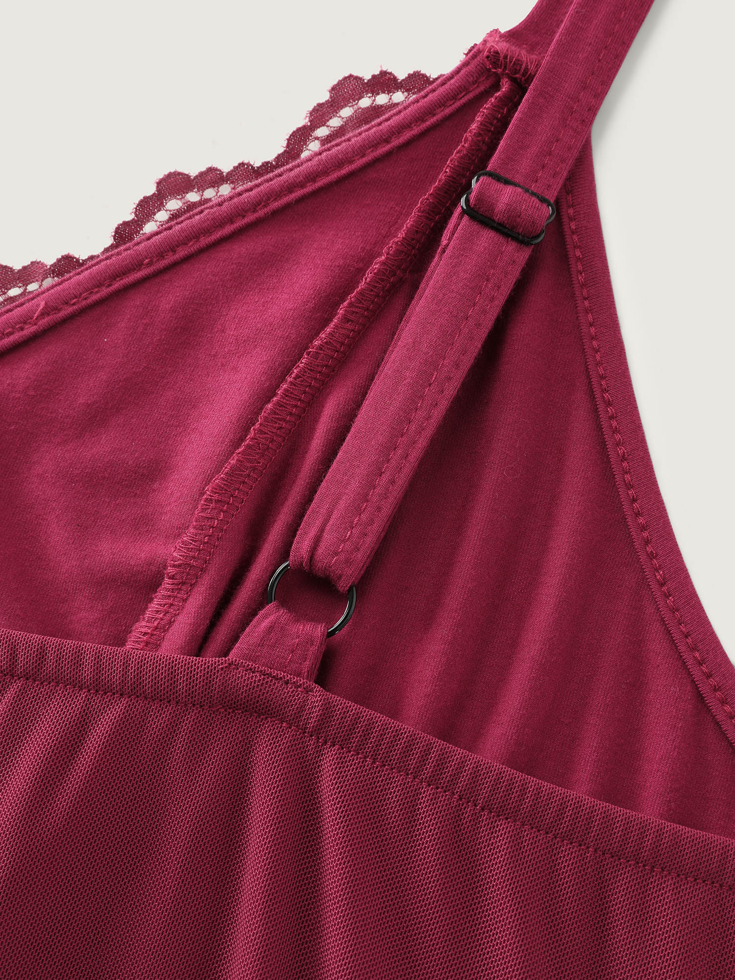 Side view of BloomChic Women's Plus Size Lace Deep V-Neckline Sheer Nightgown Crimson Sleeveless Mini V-Neck 22-24/3X
