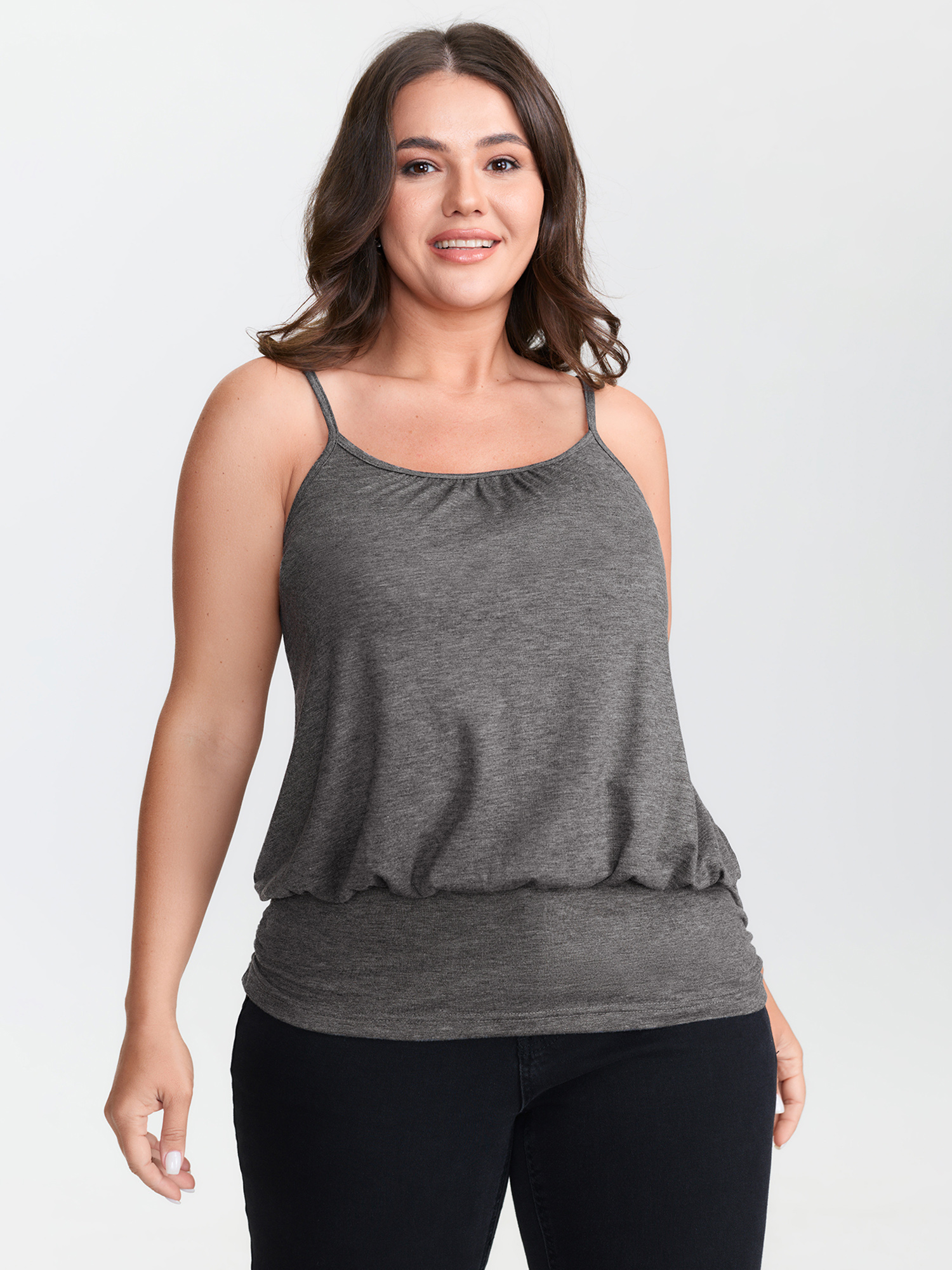 BloomChic Women's Plus Size Supersoft Stretchy Hem Tank Top DimGray Everyday-Casual 10/M
