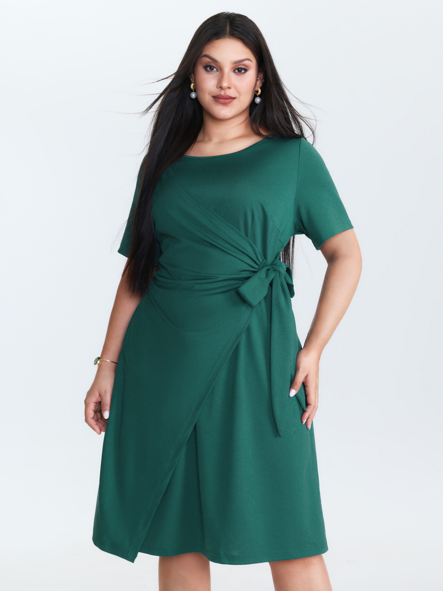 BloomChic Women's Plus Size Knotted Side-Tie Wrap Mini Dress Turquoise Non Knee Office 22-24/3X