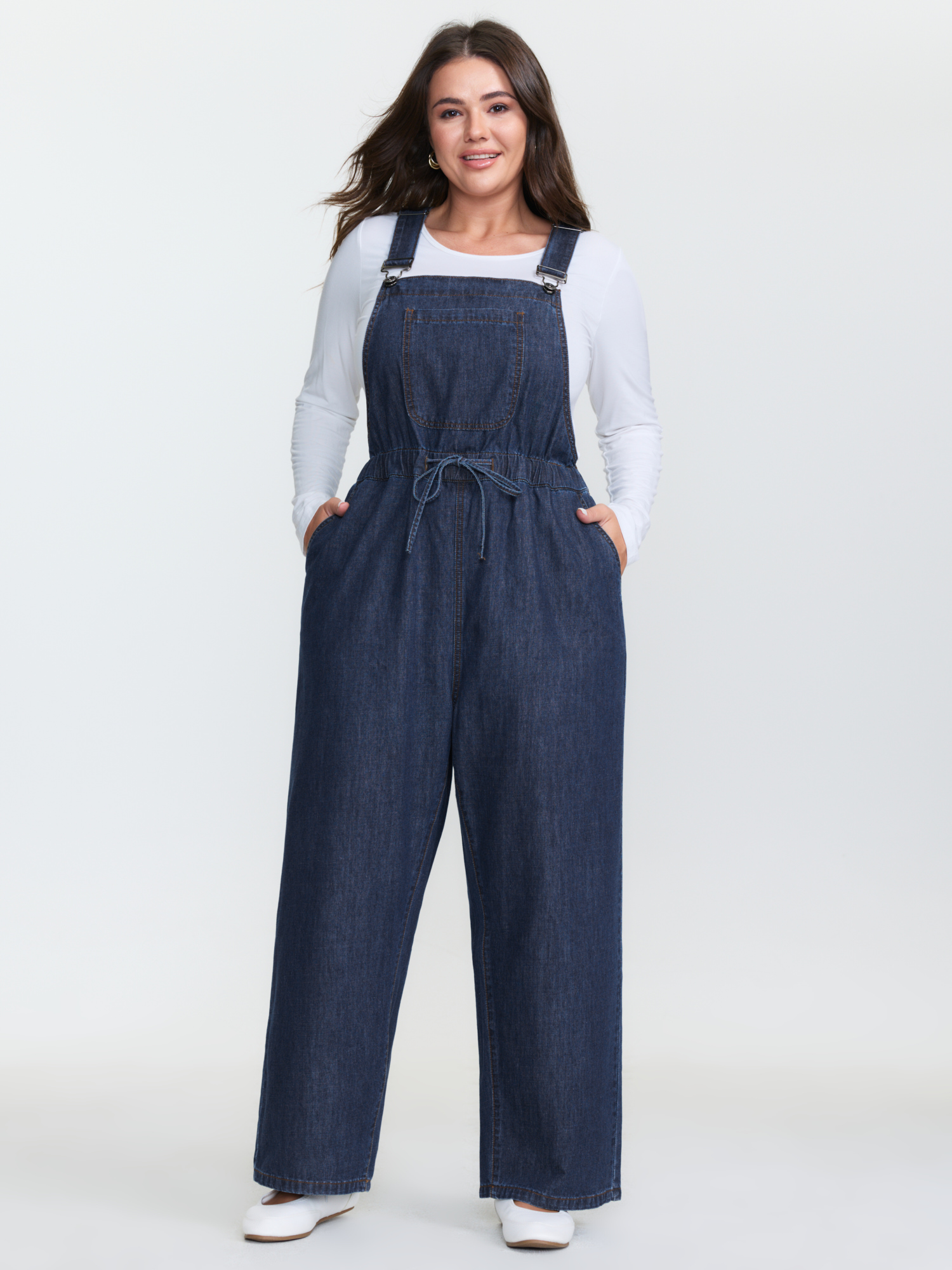 BloomChic Women's Plus Size Drawstring Waist Adjustable Overall Jumpsuit Midblue not graphics Casual Non No stretch 18-20/2X-image-47959161634986