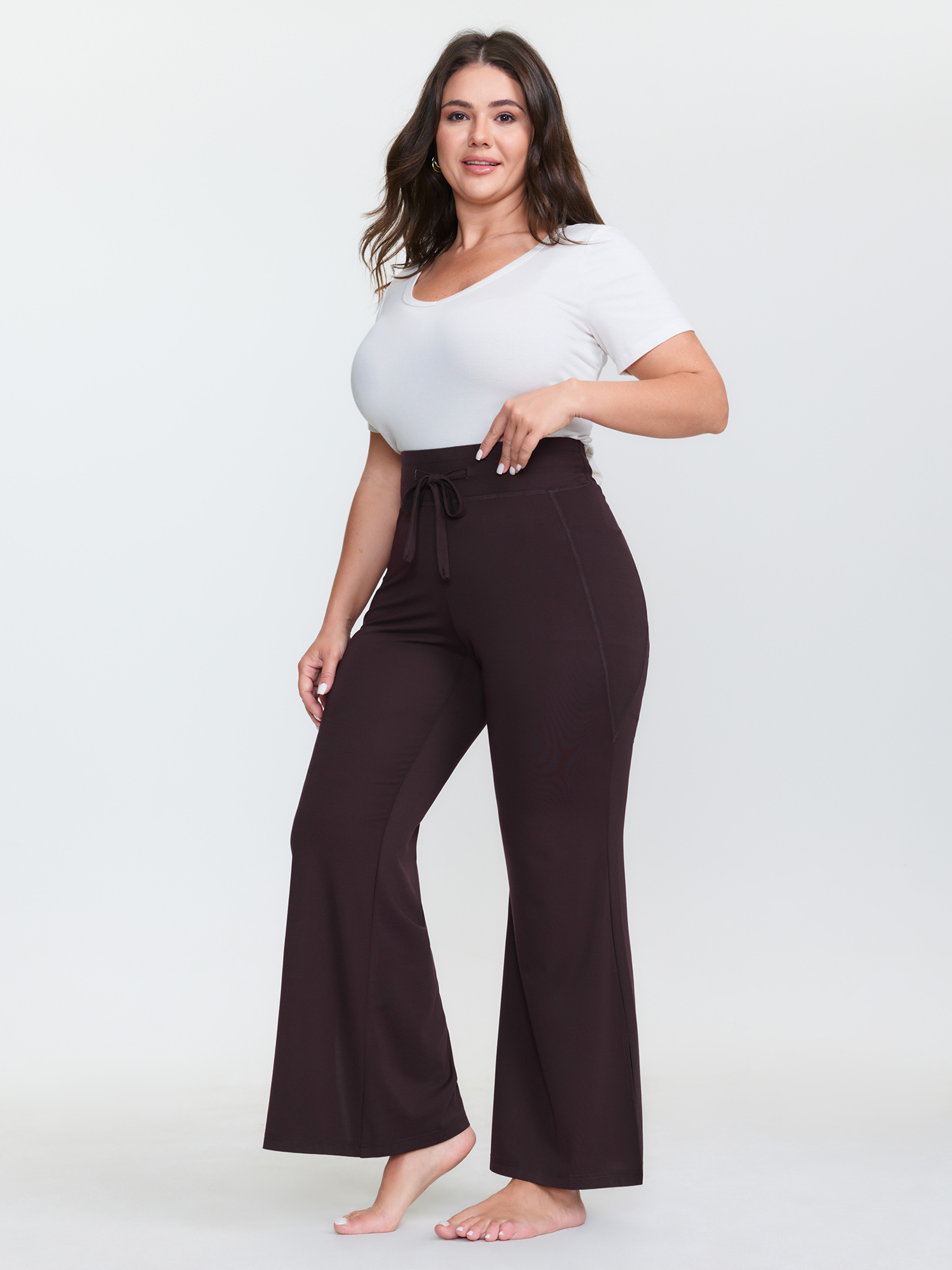 BloomChic Women's Plus Size Supersoft Drawstring Bootcut Lounge Bottoms Browncoffeecolor Knee 22-24/3X-image-47996715565226